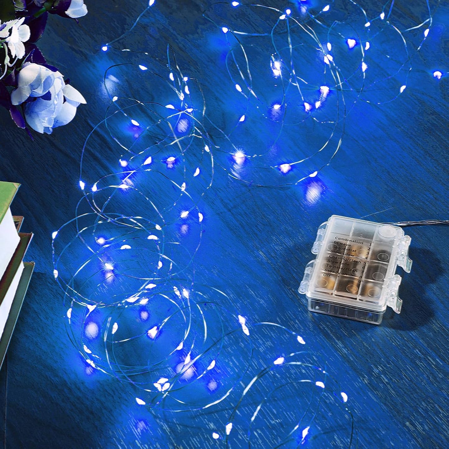 2 Pack 32.8 Ft. Battery Operated Outdoor String Lights with Remote & Timer, LED Blue Fairy Lights, Waterproof Twinkle Lights for Bedroom, Dorm, Mason Jar, Wedding, Party, Christmas