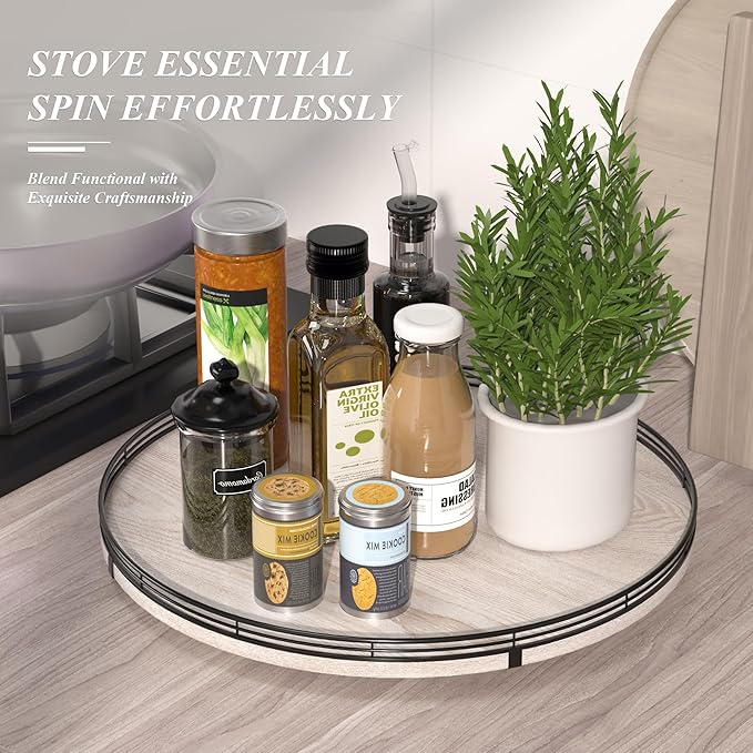 18" Lazy Susan Wood Turntable Organizer for Kitchen Decor, Farmhouse Round Wooden Lazy Susan Organization and Storage for Cabinet, Dining Table, Pantry, Bathroom, Countertop, Centerpiece, Home Decor