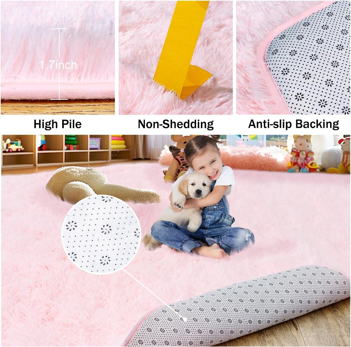 Rezutan Ultra Soft Pink Rugs for Bedroom 6x9 Feet, Fluffy Shag Area Rugs for Living Room, Large Comfy Furry for Girls Kids Baby Room Decor Teenage Pastel Princess Rug, Non Slip Nursery Classroom