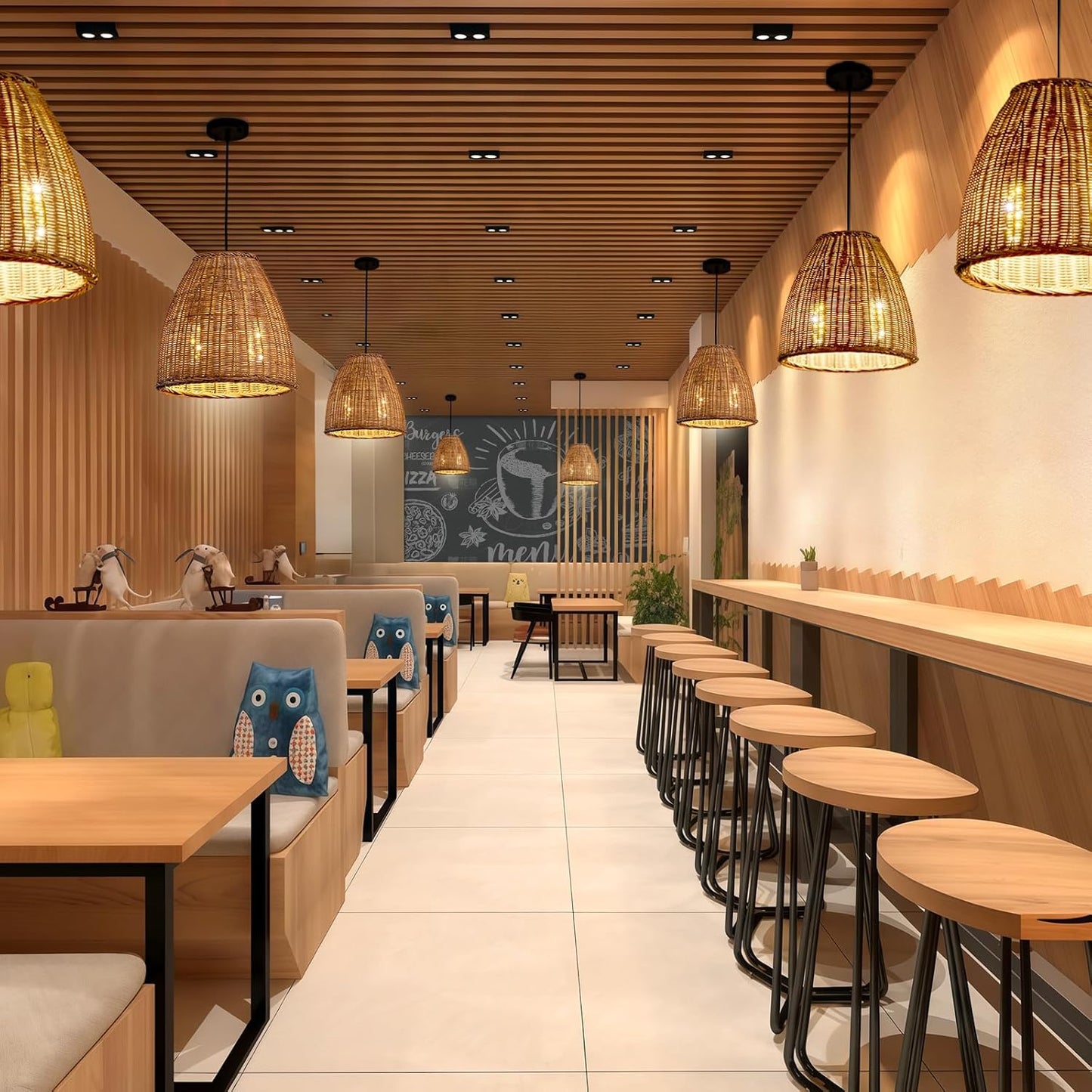 2-Light Dark Curry Rattan Pendant Light,13.77" Rustic Hanging Light,Brown Wicker Pendant Light Hand-Woven Rattan Chandelier for Public Place Dining Living Bedroom Kitchen Farmhouse