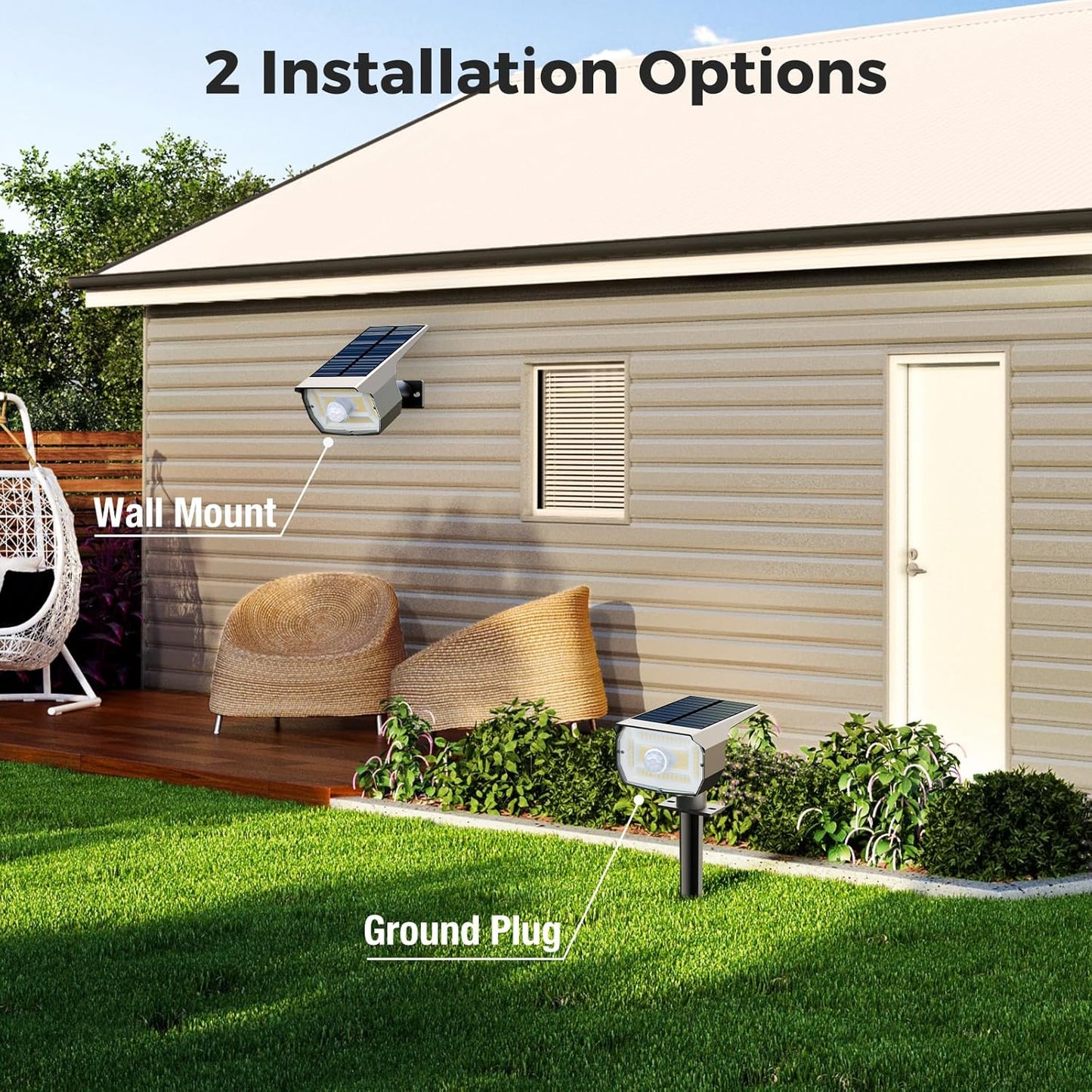 nipify Solar Spot Lights Outdoor Motion Sensor with 3 Modes,Solar Spotlights Outdoor Waterproof 2-in-1 Auto On/Off Landscape Lighting for Outside Yard Wall Garden Pathway, Warm White