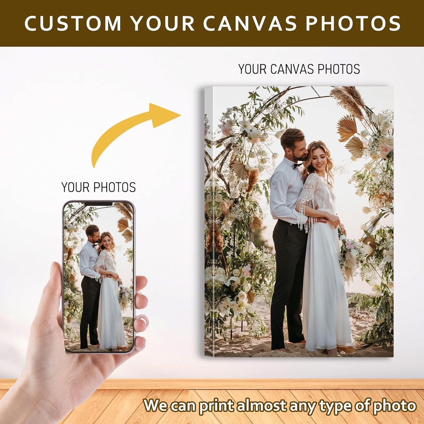Custom Canvas Prints with Your Photos - Personalized Pictures Print, Customized Photo Gifts, Wall Art Poster Canvas Printing for Wedding, Family, Baby, Pets, Home Office Decor, Wrapped Frame 24x48