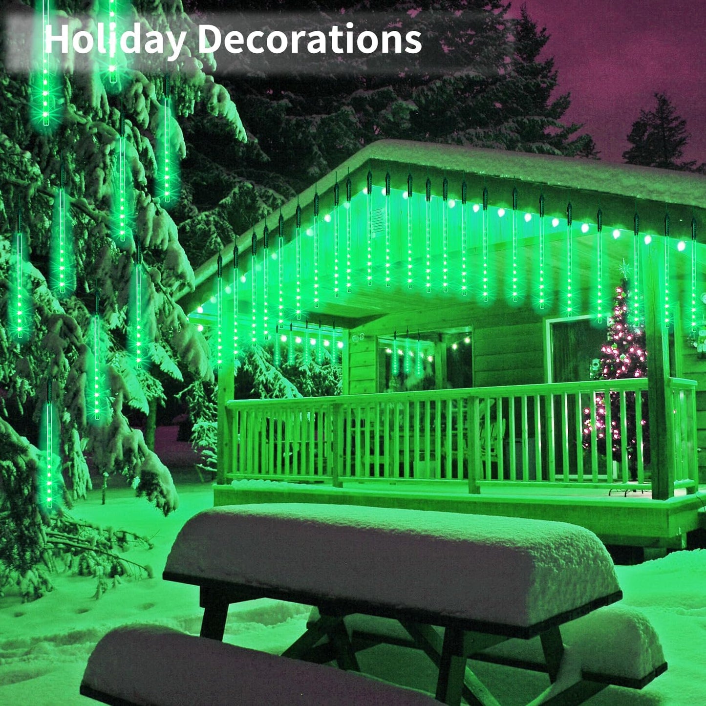 【2 Pack】 Christmas Lights Meteor Shower Rain Lights 12inch, Totally 20 Tube 480 LEDs Icicle Lights Outdoor Raindrop Lights for Xmas Halloween Wedding Party Tree Holiday Decoration, Green