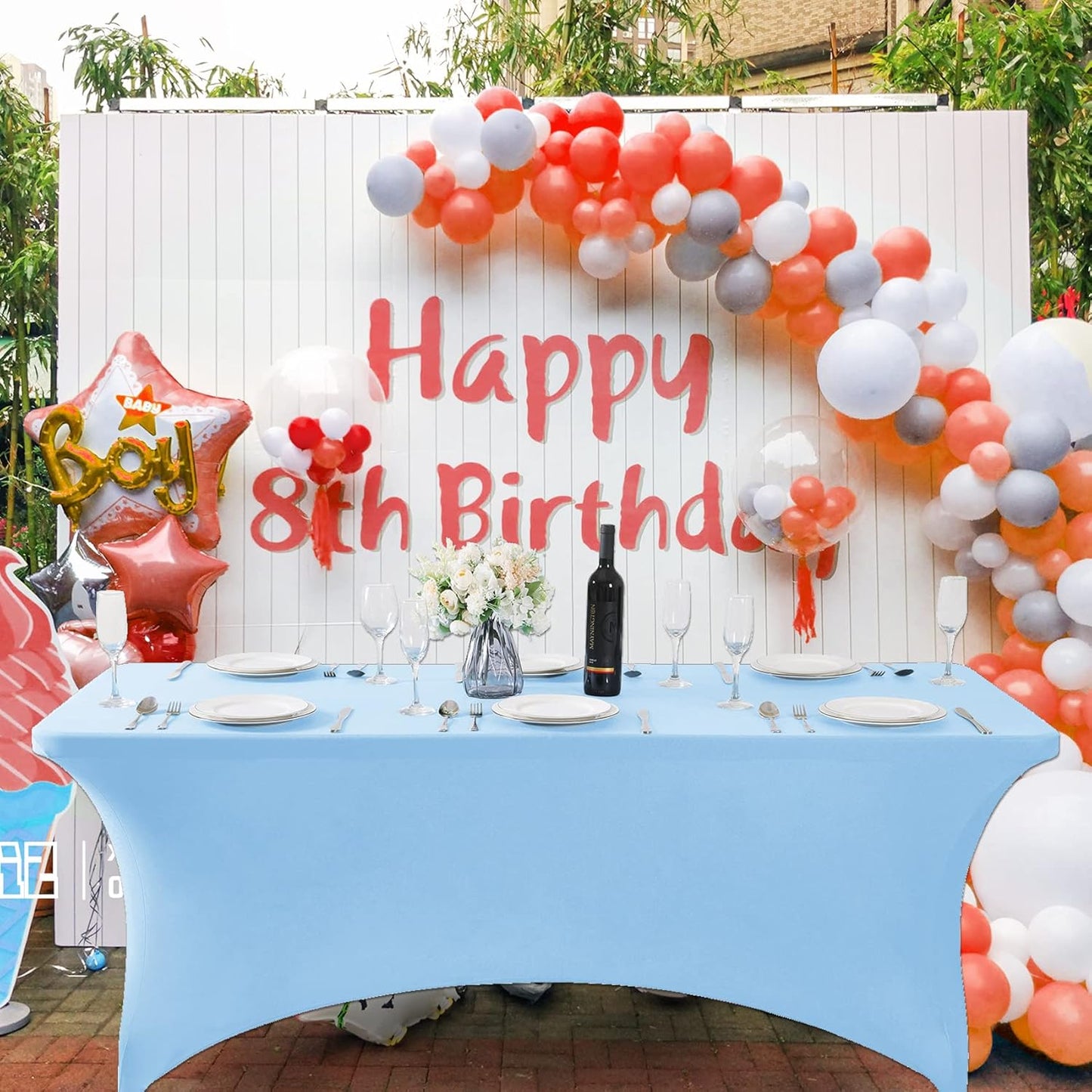 SuperO Waterproof Spandex Table Cover for 4FT Table Universal Fitted Stretch Tablecloth for Party, Banquet, Wedding and Events-Blue Mist