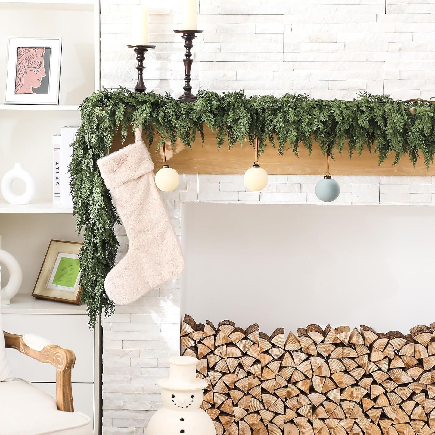 Jutom 1 PCS 9 ft Christmas Cedar Garland - Artificial Realistic Holiday Cedar Pine Needles Greenery Garland Decoration for Mantel Table Winter Party