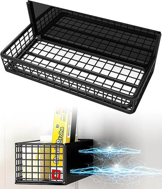 Magnetic Basket Fridge Organizer Wire Bins Pencil Holder Whiteboard Accessories Home Kitchen Organization (Black-Low)