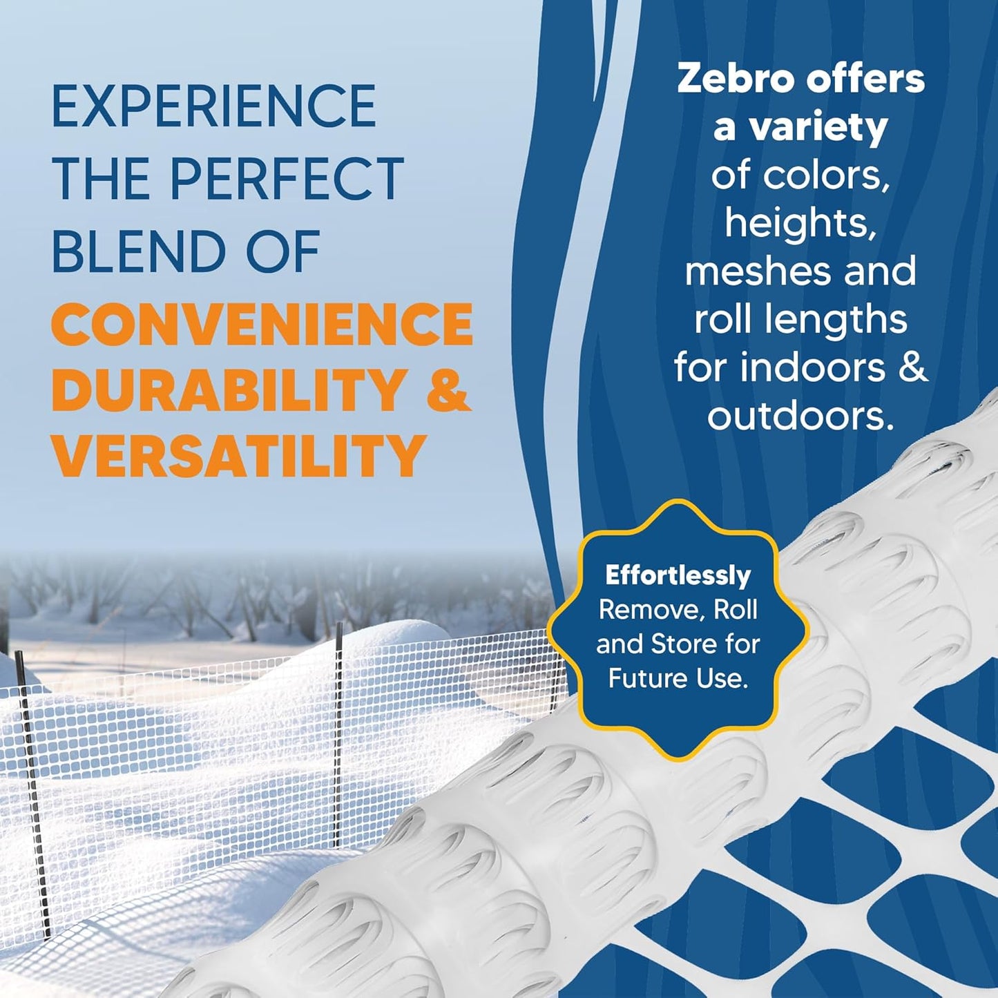 ZEBRO 4' x 100' White Plastic Garden Fence Roll – Light Duty Mesh Fencing for Temporary Fence, Snow, Garden Netting, Animal Barrier, Agricultural Fencing & Lawn Protection