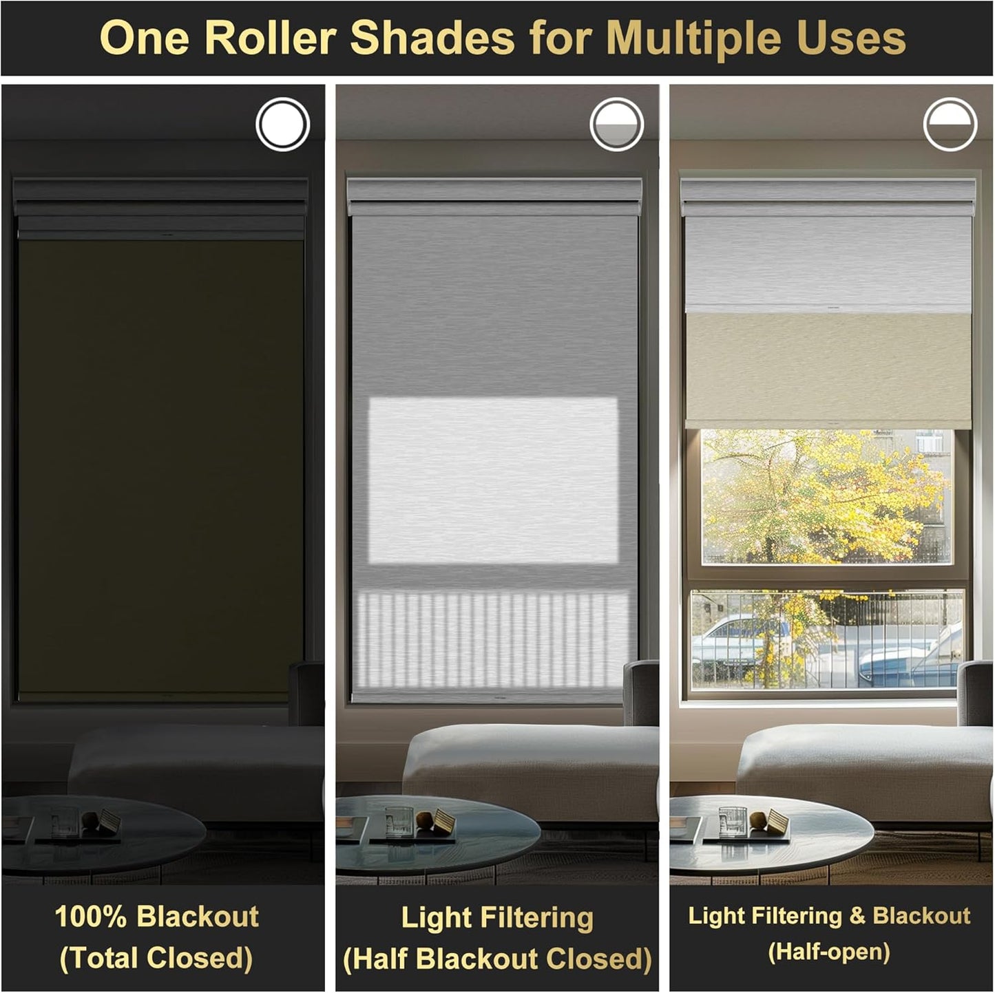 BERISSA Cordless Dual Roller Shades with Cassette Valance, Double Window Shades - Blackout and Light Filtering, Day and Night for Home Office Door. Beige and White. 54 W x 64" H