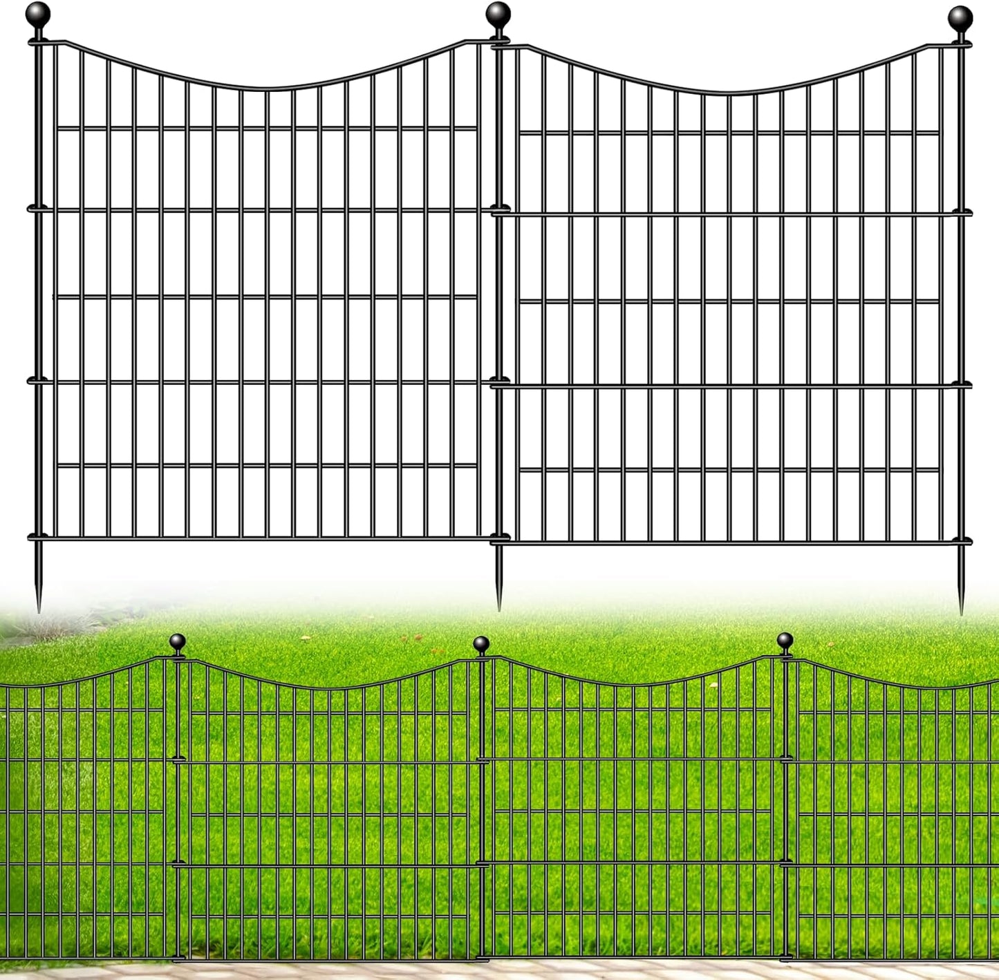 10 Panels No Dig Dog Fence Outdoor for Yard, 32 in(H) X 23.6 ft(L) Decorative Tall Garden Fence Animal Barrier, Rustproof Metal Wire Garden Edging and Borders, Temporary Fencing Stakes
