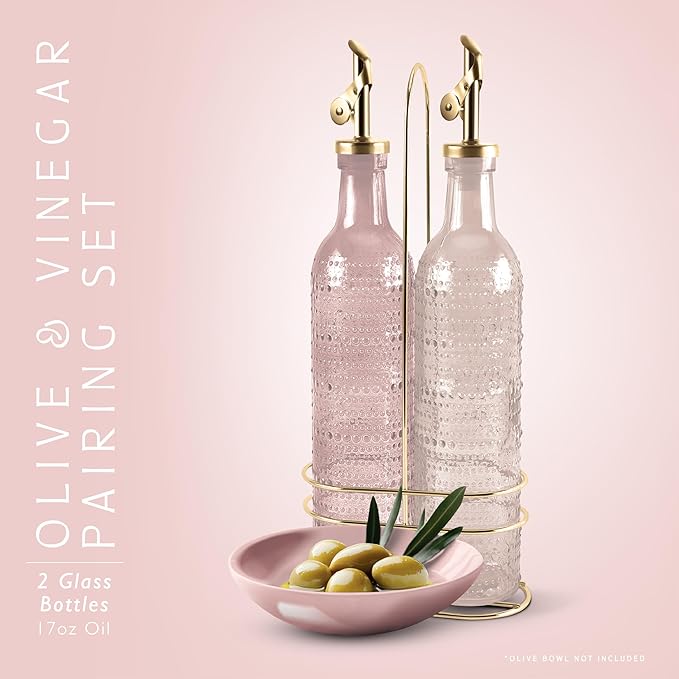COOK WITH COLOR Glass Olive Oil Bottle Dispenser - 2 Pack- 17oz Oil and Vinegar Cruet - Olive Oil Carafe Decanter for Kitchen