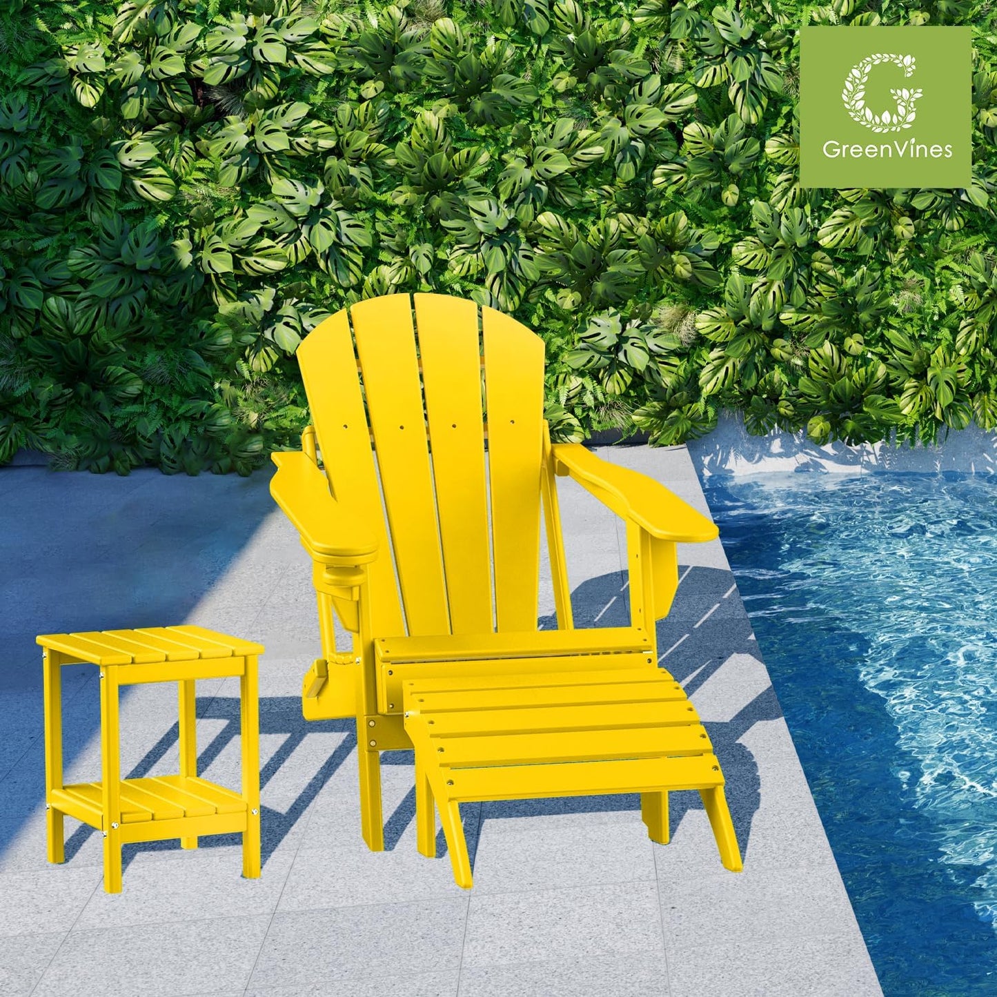 GREENVINES Adirondack-Ottoman | HDPE Plastic | Outdoor Footrest | All Weather | Foot Rest | Foot Stool | Yellow | for Adirondack Chair | for Patio Backyard Pool
