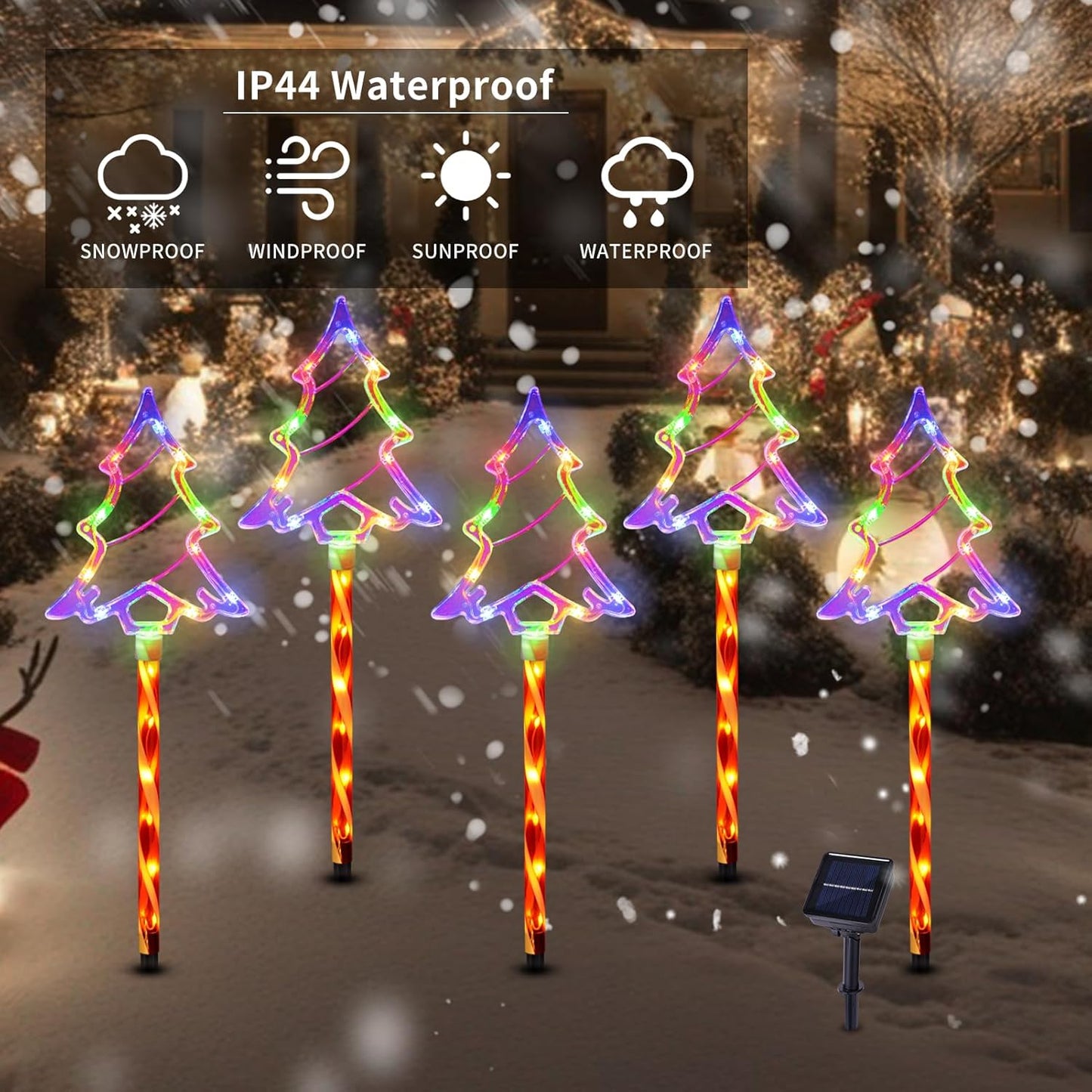 Christmas Solar Pathway Lights Outdoor Decorations， 8 Modes Xmas Tree Candy Lights Waterproof Led Garden Stake Light for Walkway Yard Lawn Porch Holiday Decor 5-Pack (Multicolor Tree, 5 Pack)