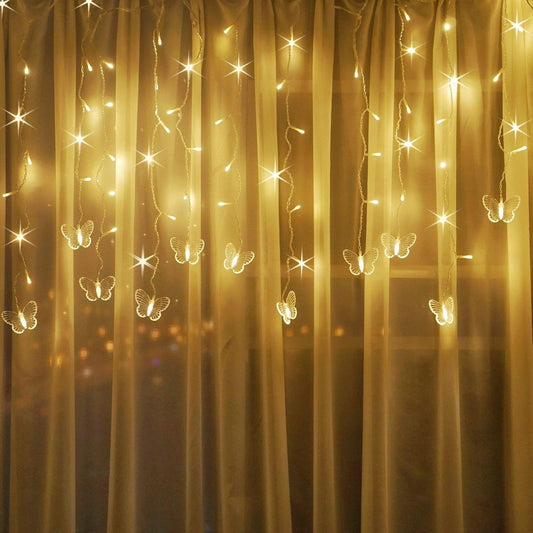 Butterfly Curtain Fairy Lights USB Plug in, 8 Modes 96 LED 11.5FT Firefly Window Twinkle Timer String Lights with Remote for Bedroom Patio Christmas Wedding Party Decoration (Warm White)