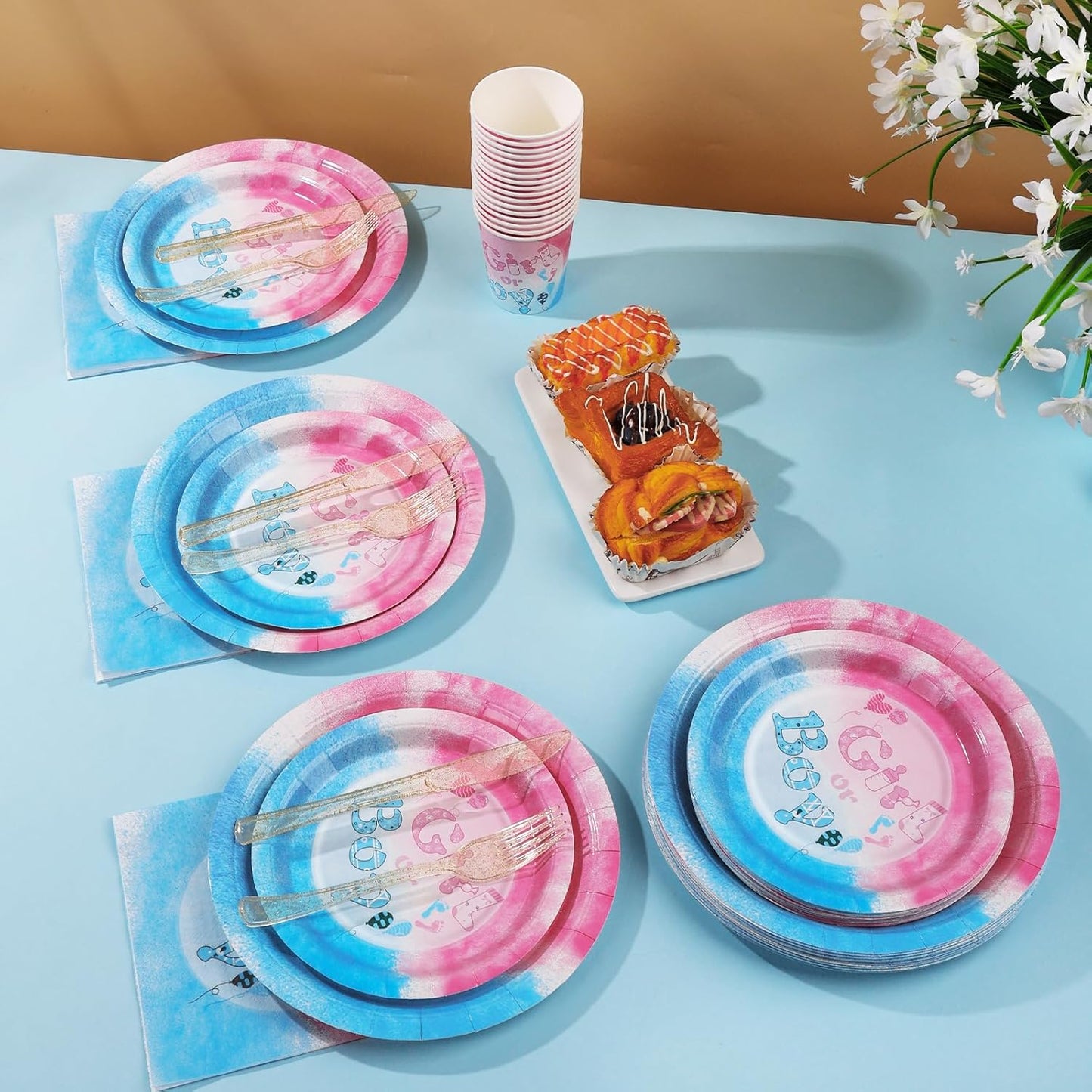 168Pcs Gender Reveal Plates and Napkins Party Supplies, Pink and Blue Plates for Gender Reveal Serves 24, Team Boy or Girl Gender Reveal Ideas, He or She Baby Reveal Decorations