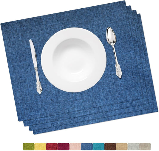 Placemat Set-Washable Place Mats for Parties, Elegant Table Mats for Kitchen Table, Set of 4 Dining Table Placemats, Heat-Resistant Cloth Placemats for Indoor and Outdoor,13x19-Navy Blue