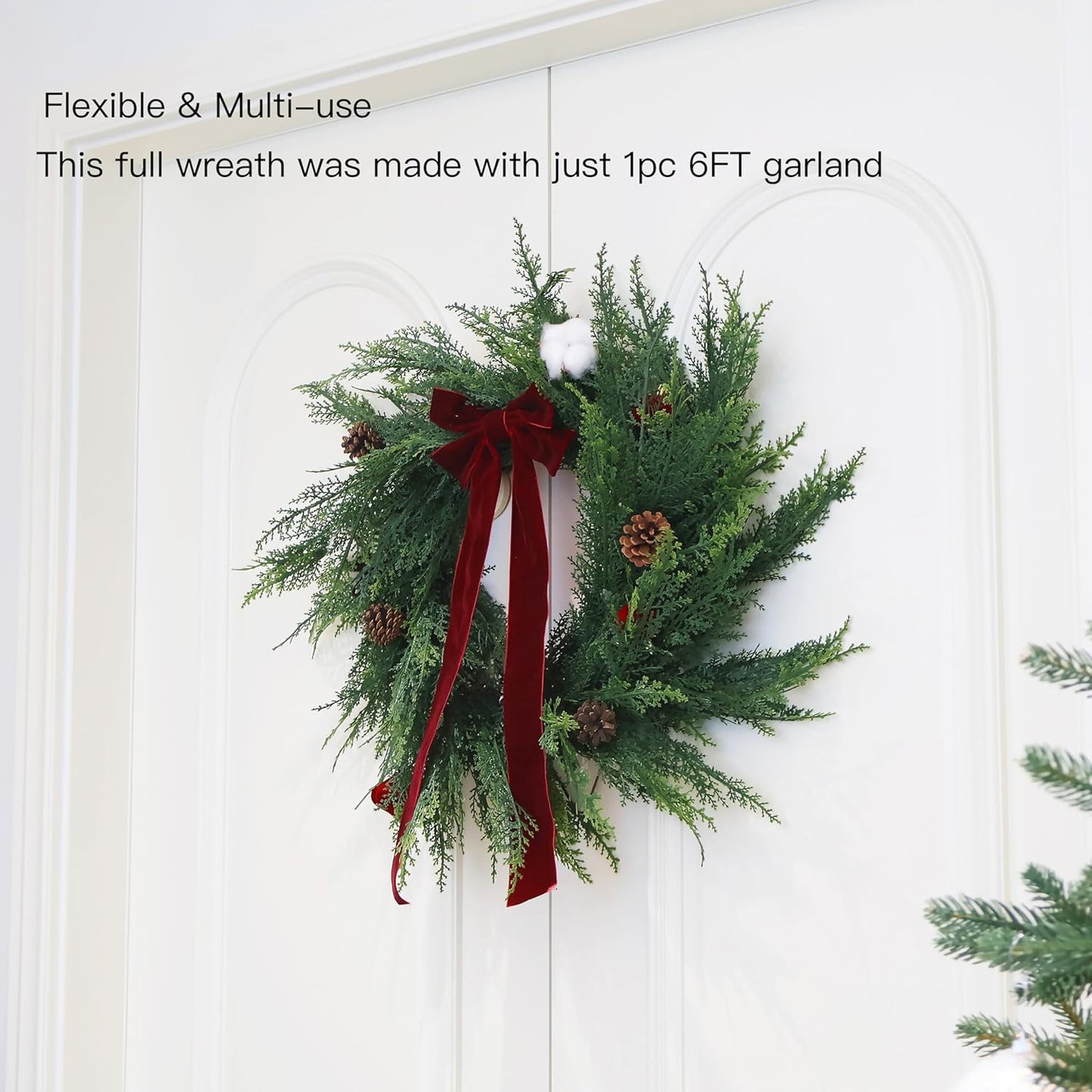 Christmas Cedar Garland Full Real Touch Artificial Green Faux Cypress Realistic Pine Garland for Mantle Fireplace Table Home Decoraiton 6FT