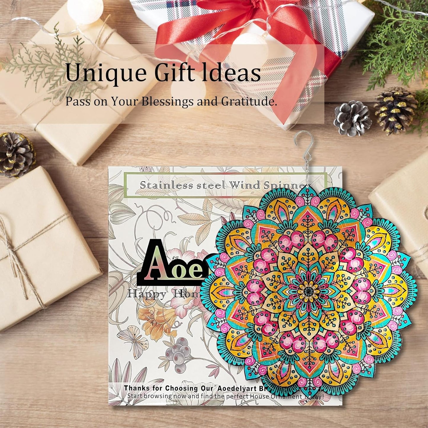 Wind Spinners Outdoor Mandala Lucky Star,Laser Cut Metal Kinetic Art Wind Spinner Gift for Christmas,12In Stainless Steel Hanging Yard&Garden 3D Wind Sculpture Decorations Indoor Spinners