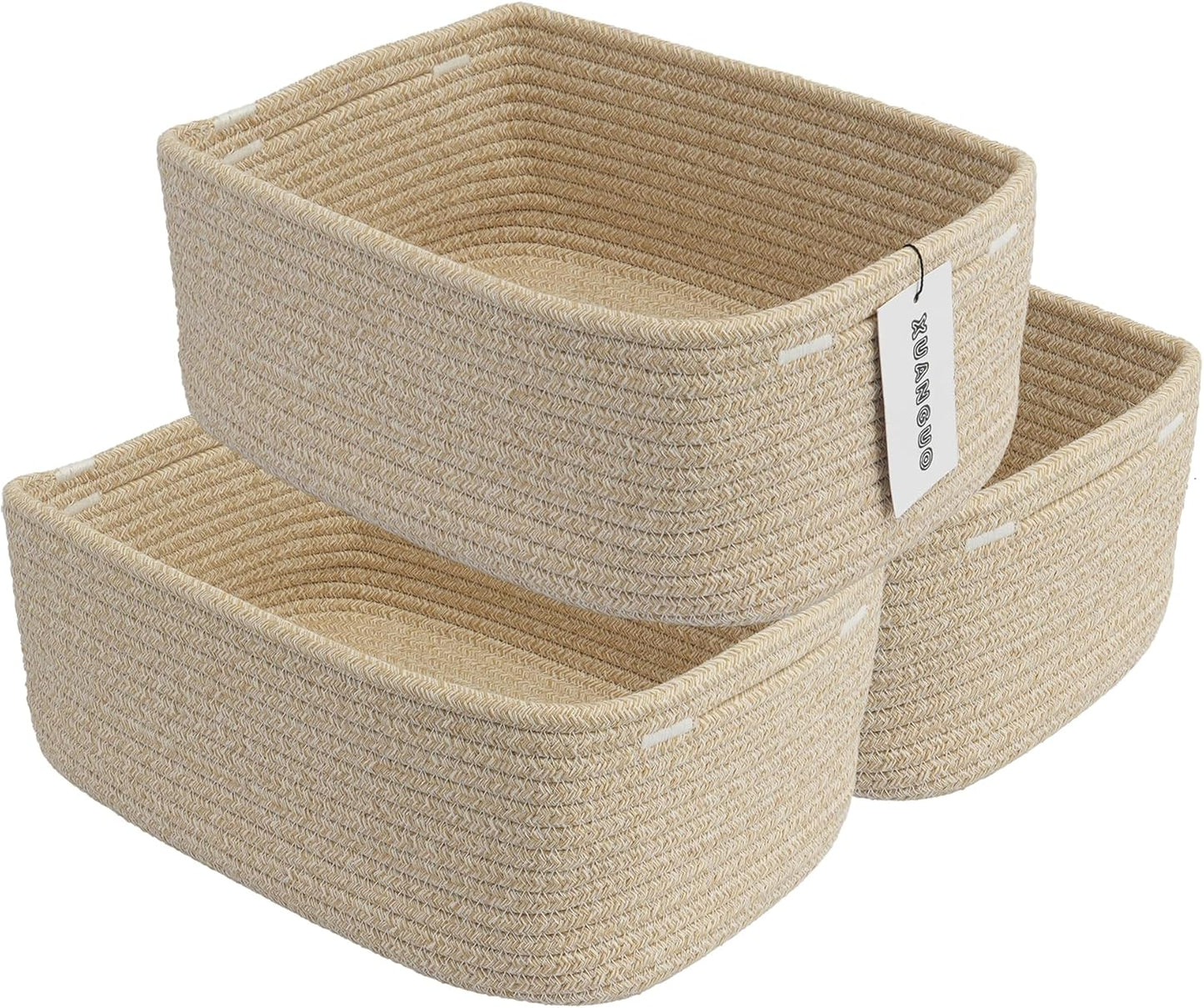 Small Woven Storage Baskets 13“X9”X5“ Decorative Rope Bins for Organizing Shelves, Closets, and Toys, Empty Gift Baskets, Cute Organizer Basket for Home and Office (oatmeal, Large)