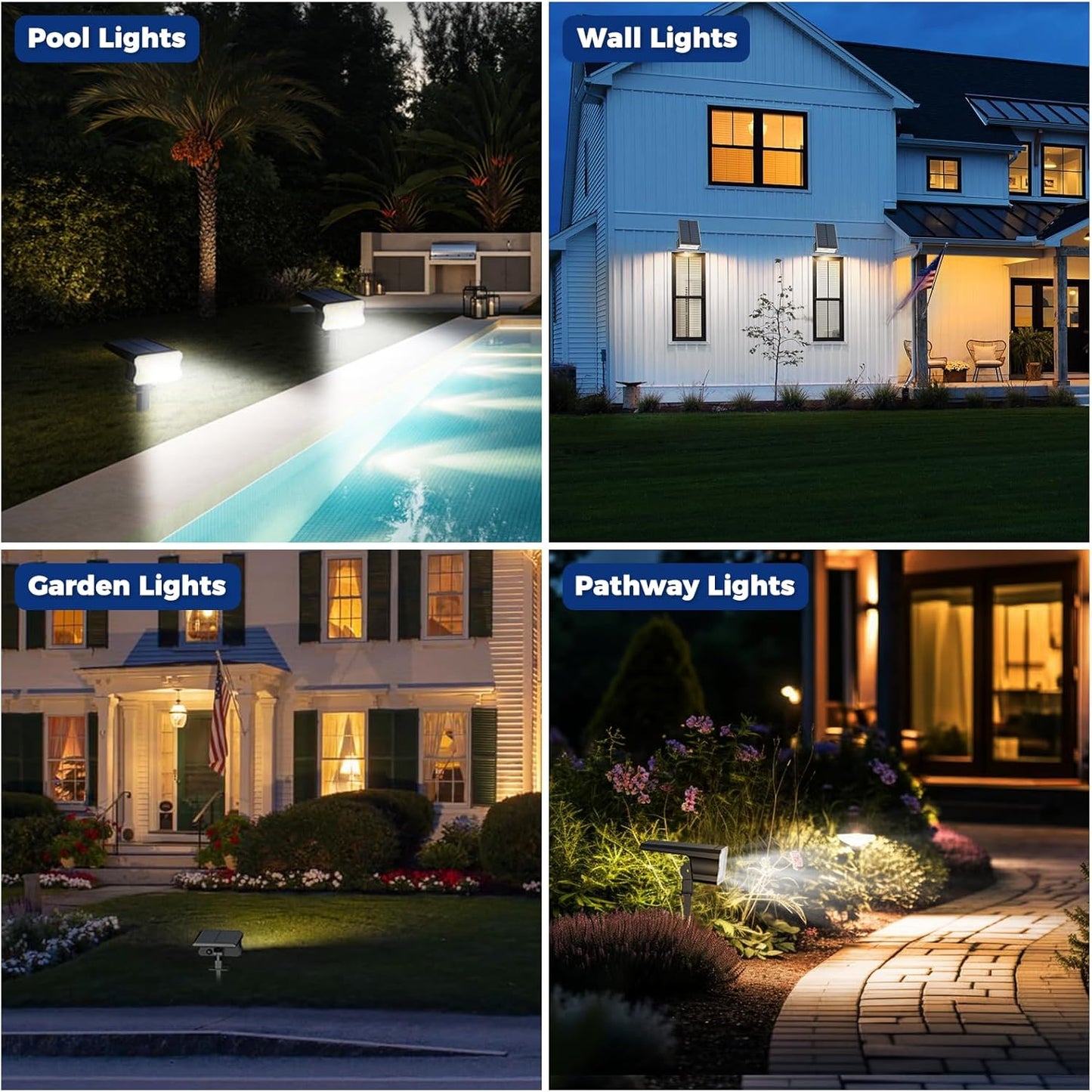 HGGH Solar Lights Outdoor Waterproof IP67, 60 LED 3 Lighting Modes Solar Spot Lights Outdoor for Yard Garden Pathway Landscape, Auto On/Off, Function 2 in 1(Warm White, 4 Pack)