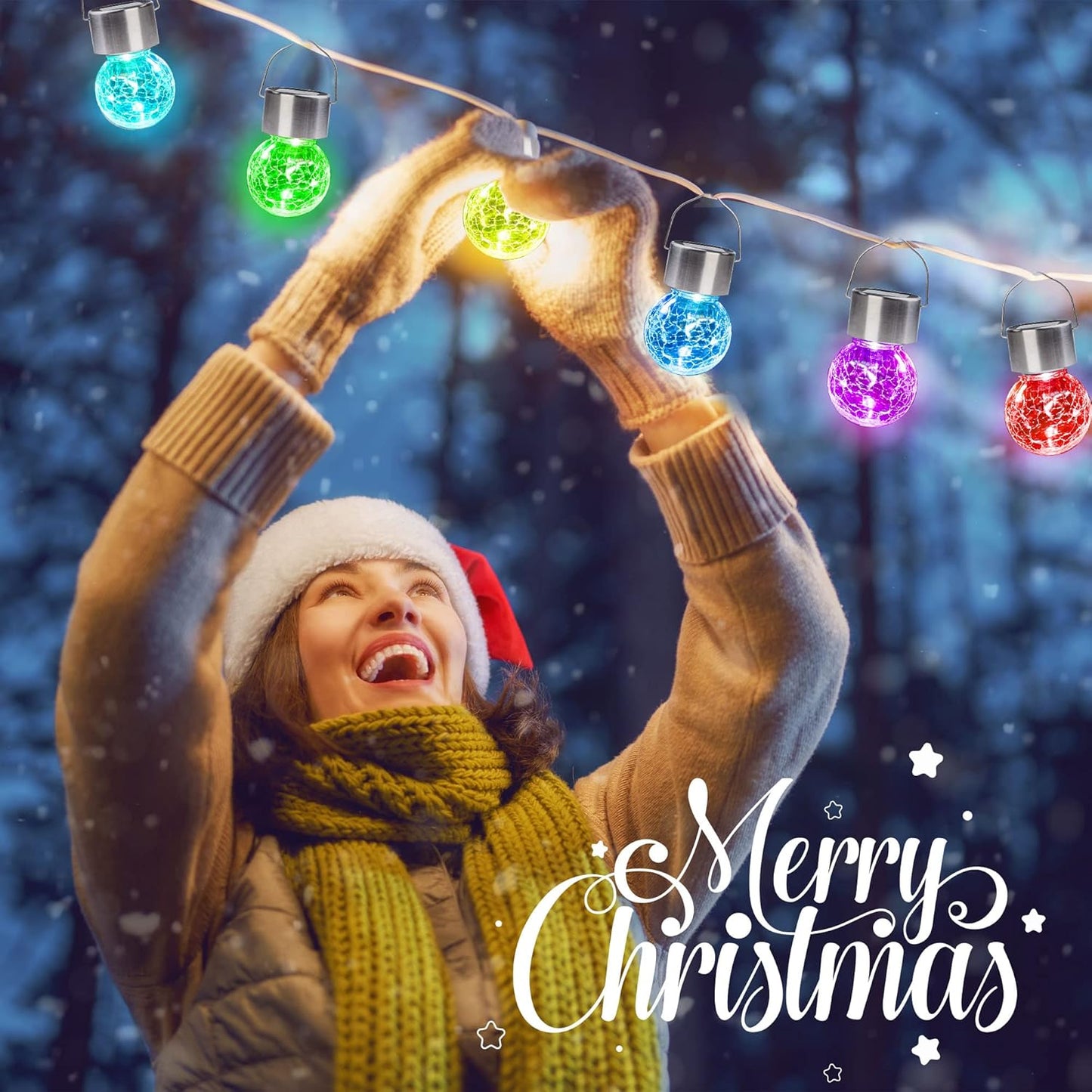 Solpex Hanging Solar Lights Outdoor, 8 Pack Decorative Cracked Glass Ball Light, Solar Powered Waterproof Globe Lighting, Hanging Globe Solar Lights for Garden, Yard, Patio, Lawn, Flower Bed