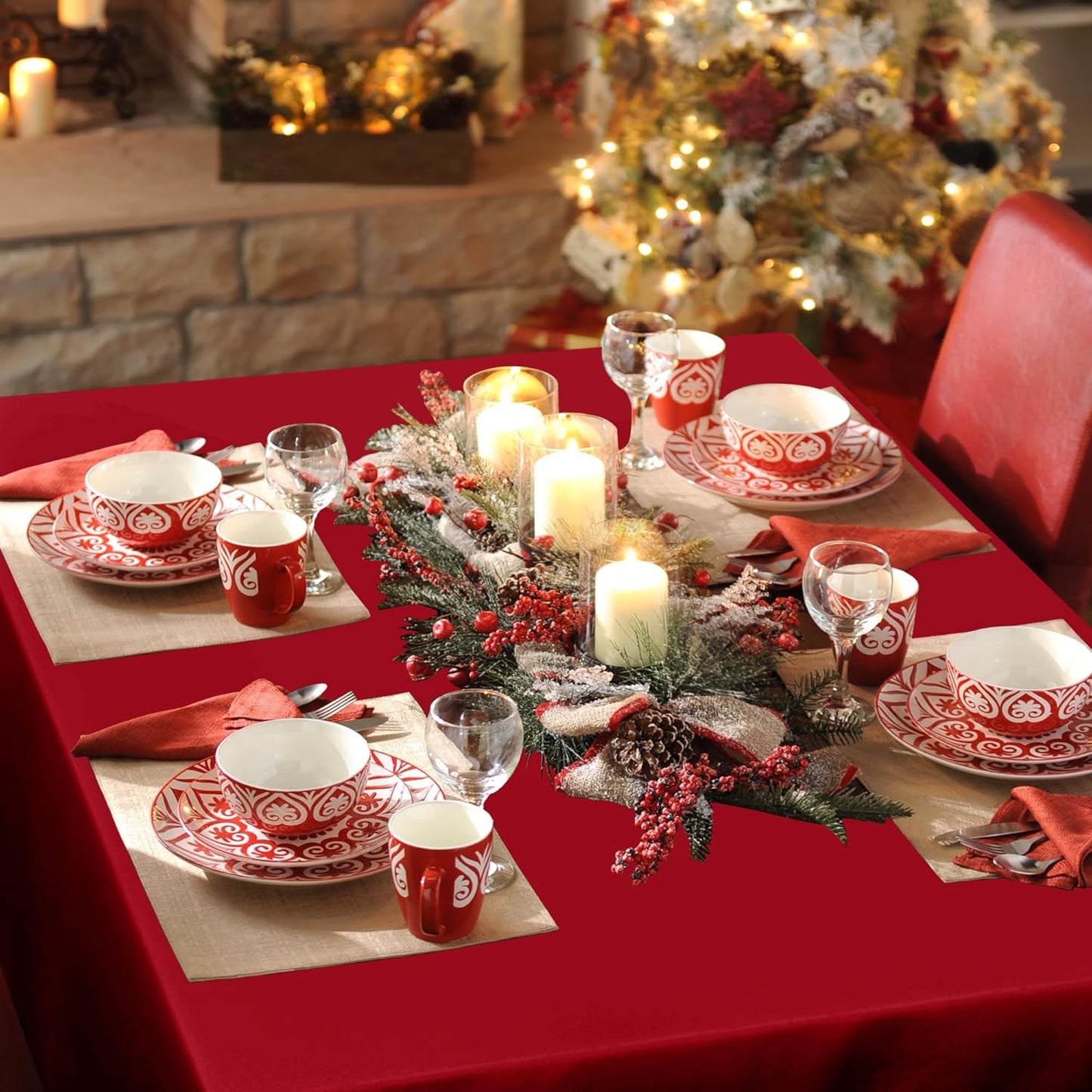 sancua Rectangle Tablecloth - 70 x 90 Inch - Stain and Wrinkle Resistant Washable Polyester Table Cloth, Decorative Fabric Table Cover for Dining Tables, Buffet Parties, Christmas Red