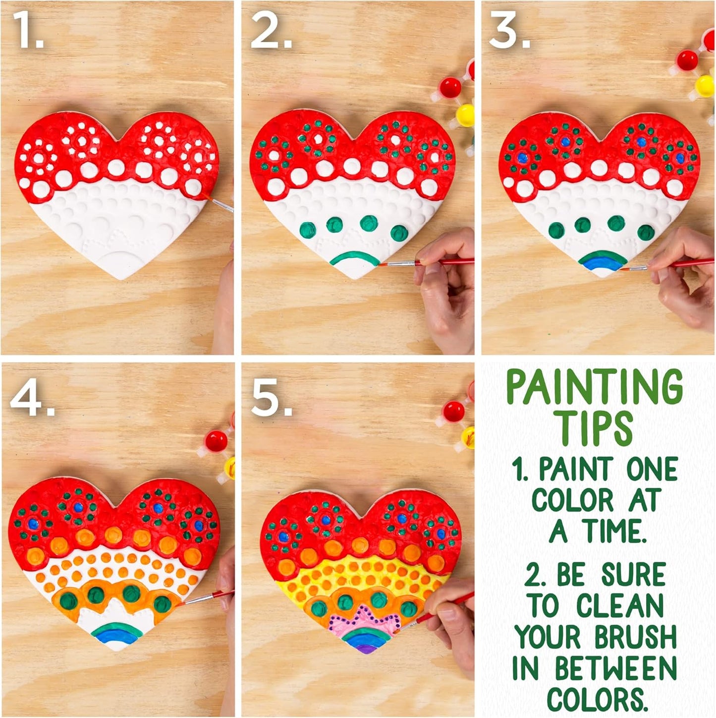 Creative Roots Mosaic Heart Stepping Stone, Includes 7-Inch Ceramic Stepping Stone & 6 Vibrant Paints, Mosaic Stepping Stone Kit, Paint Your Own, DIY Stepping Stone Kit for Kids Ages 8+