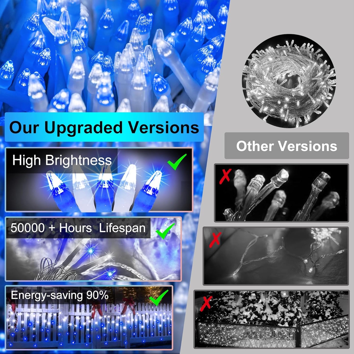 666 LED 66FT Christmas Lights with 148 Drops, 12 Modes Dimmable CoolWhite & Blue Outdoor Hanging Lights with Timer Memory, Waterproof Curtain Lights for Bedroom Yard Indoor Window Roof Fence Wedding