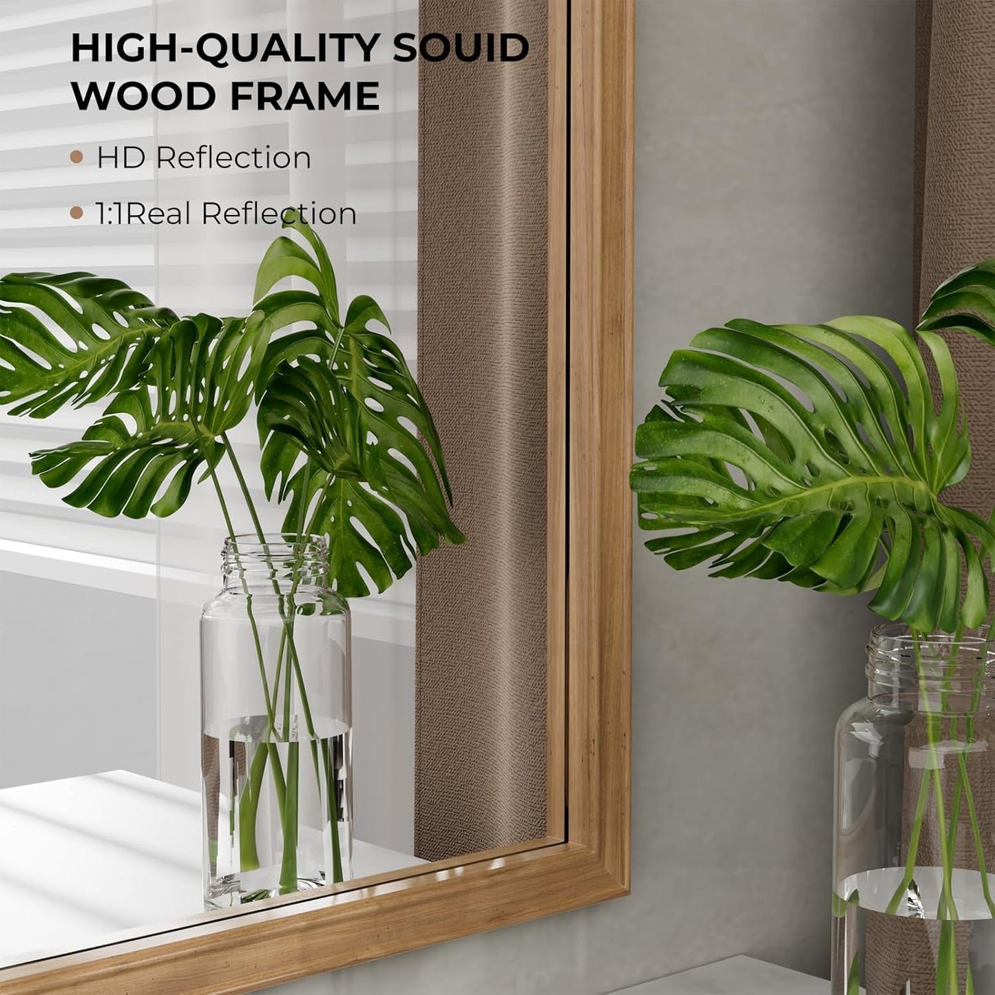 WallBeyond 30" x 40" Wood Bathroom Mirror for Wall Mounted, Rustic Rounded Corner Vanity Mirror for Entryway, Living Room or Bedroom Home Decorative [30" x 40" Honey-Colored]