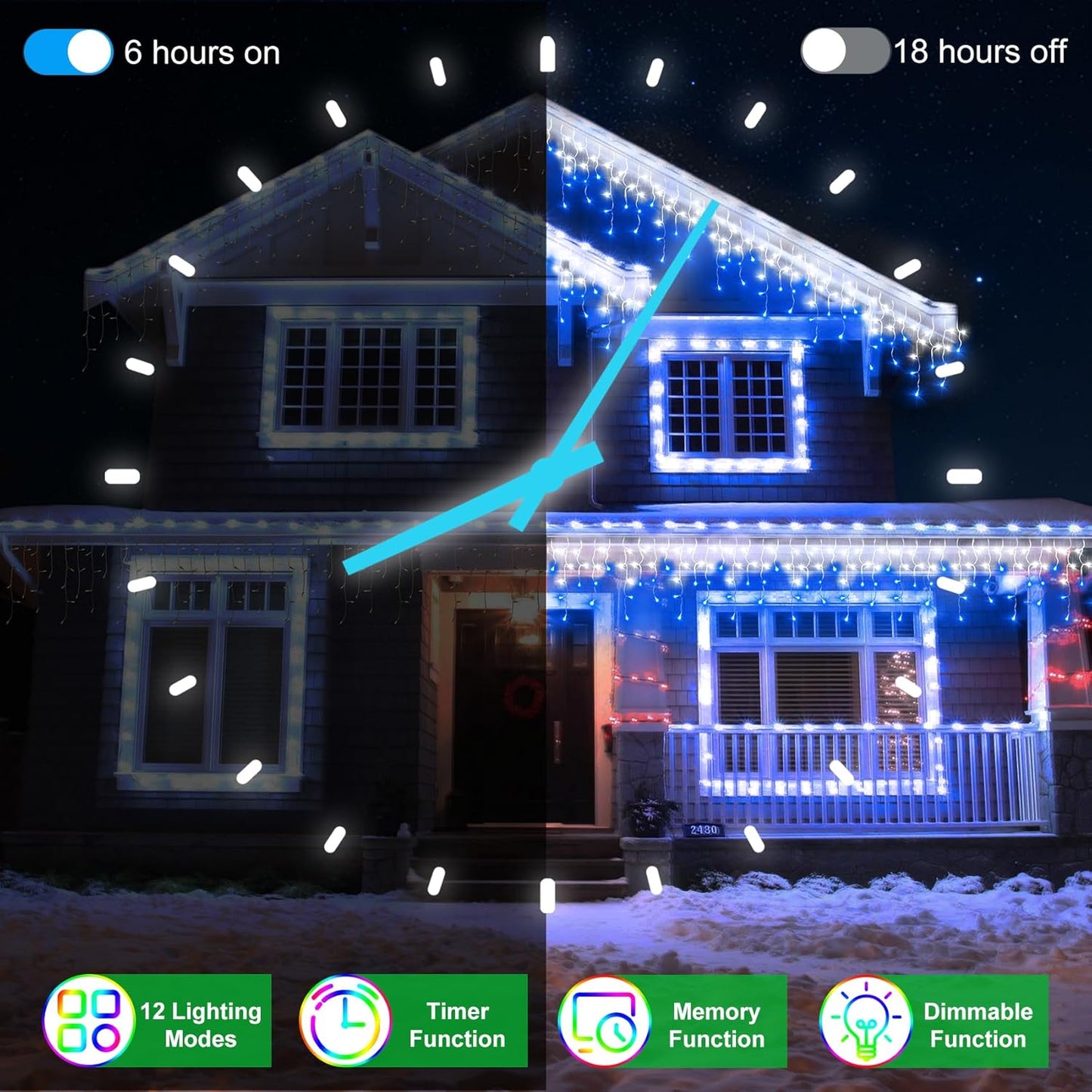 60FT 612 LED Outdoor Christmas Lights - 136 Ice Drops, 12 Pro Modes with Timer Memory & Brightness, Waterproof Hanging Ice String Light for Holiday Wedding Garden Fence House Decor (Blue & White)