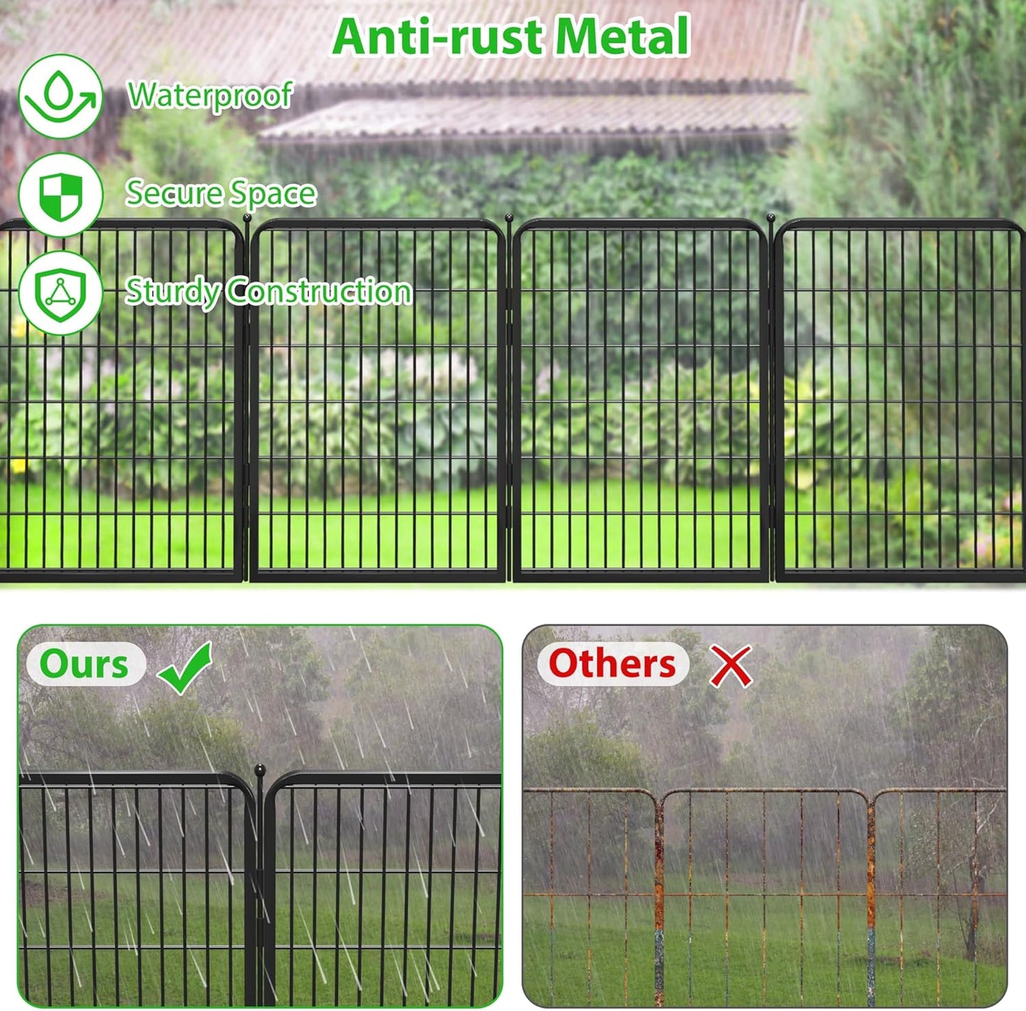 Decorative Black Metal Fencing Garden Fence with Gate, 67ft(L) 40in(H) 30 Fence Panels No Dig Fence Rustproof Animal Barrier Fence Temporary Dog Panels Fencing Outdoor