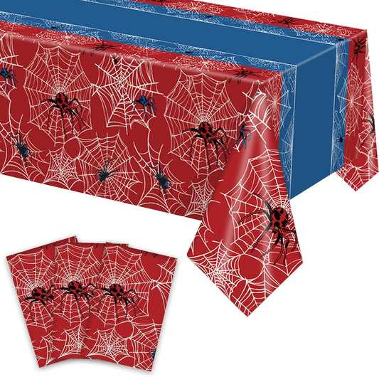 3 Pcs Spider Birthday Party Tablecloth 54 x 108 inch Plastic Table Cloth Disposable Red and Blue Tablecloth Rectangle Table Cover for Spider Birthday Party Decorations Halloween Supplies