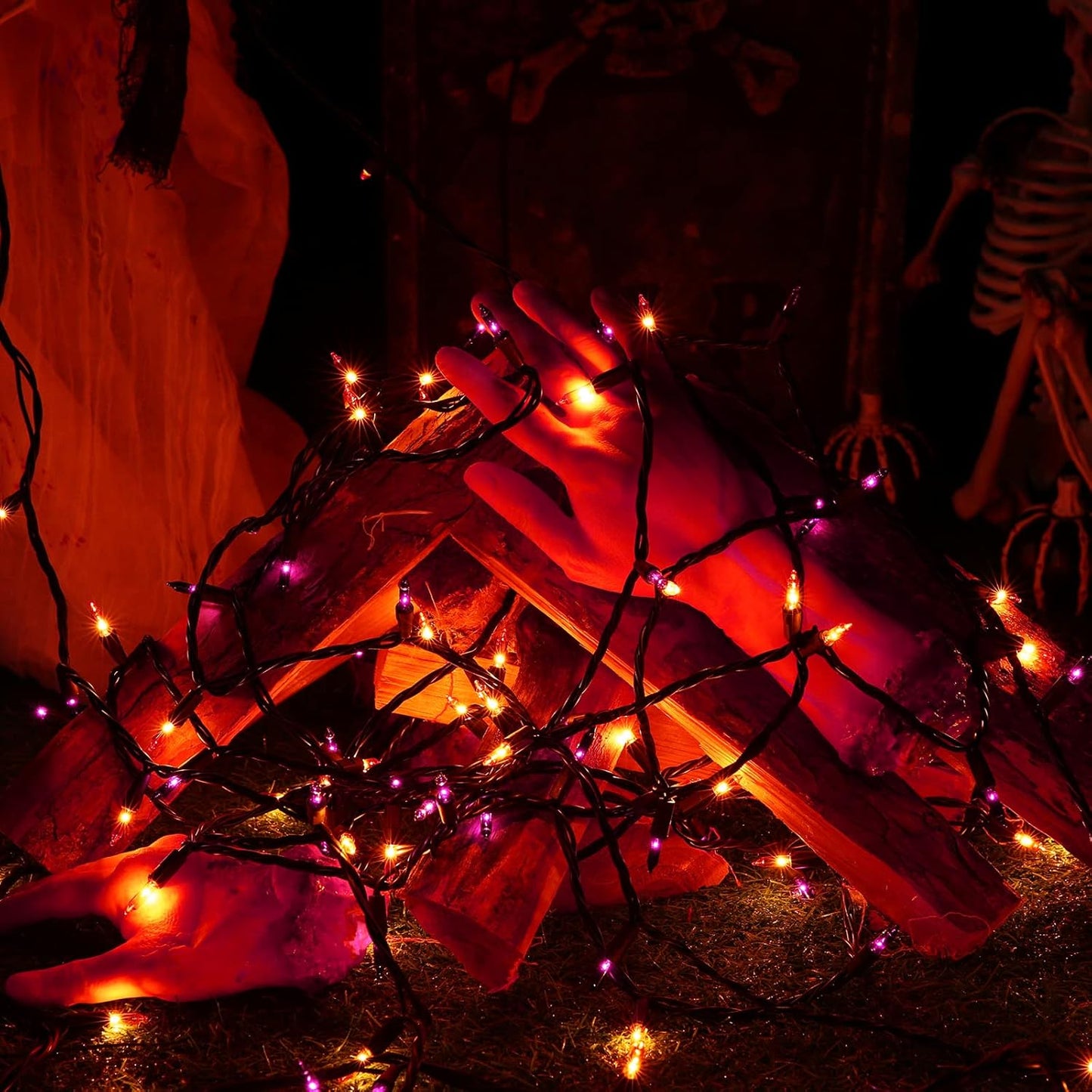 Toodour Orange & Purple Halloween Lights, 75ft 300 Count Incandescent Halloween String Lights, UL Certified Connectable Mini Bulbs String Lights for Outdoor, Indoor, Garden, Porch, Party, Home Decor