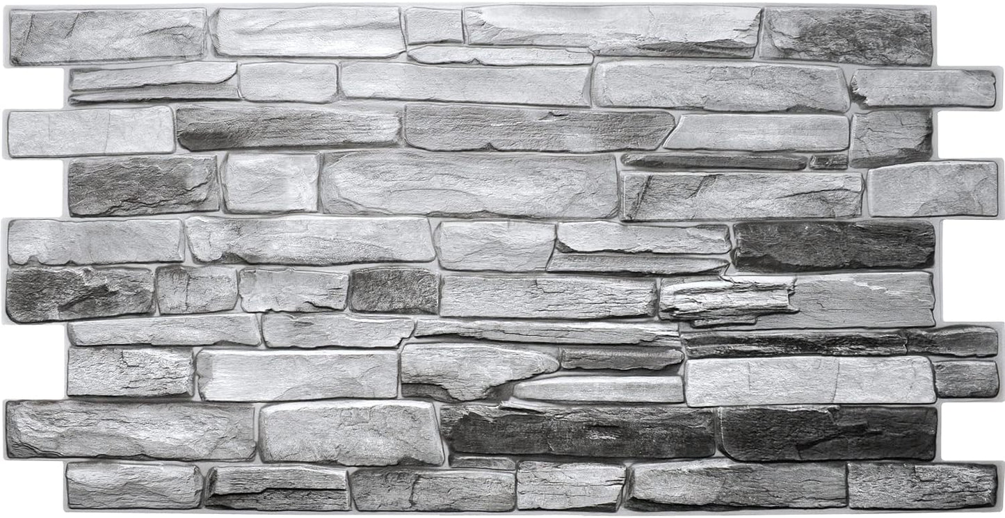 Dundee Deco Grey Faux Stone PVC 3D Wall Panel, 3.2 ft X 1.6 ft (98cm X 50cm), Interior Design Wall Paneling Decor, Sample 9 in X 9 in