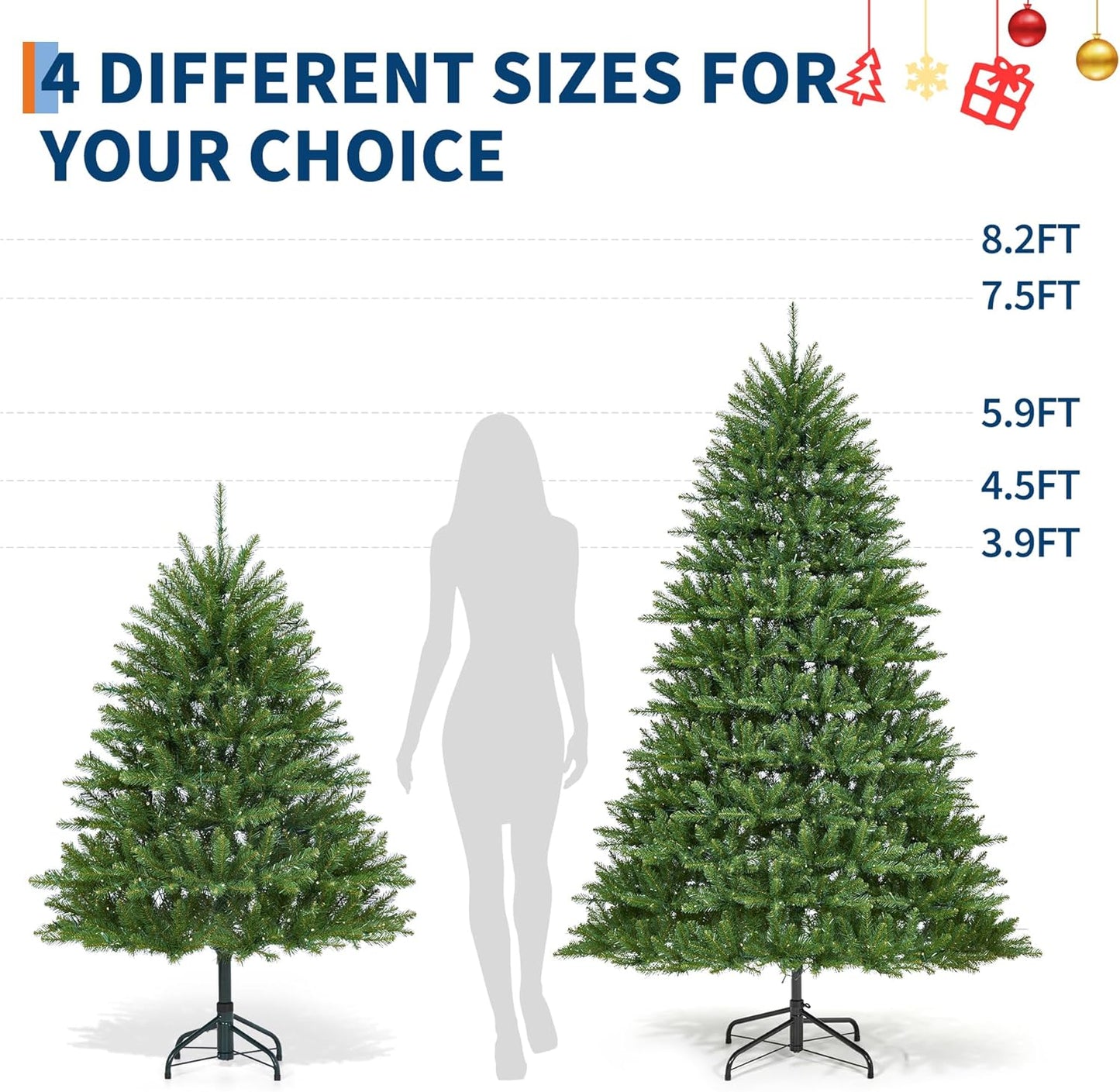 7.5FT Pre-Lit Artificial Christmas Tree with Color Lights,Green PE & PVC Artificial Xmas Tree,Easy Assembly, Full Branch Tips& Foldable Stand for Home, Office, Party Decoration for Xmas Holiday