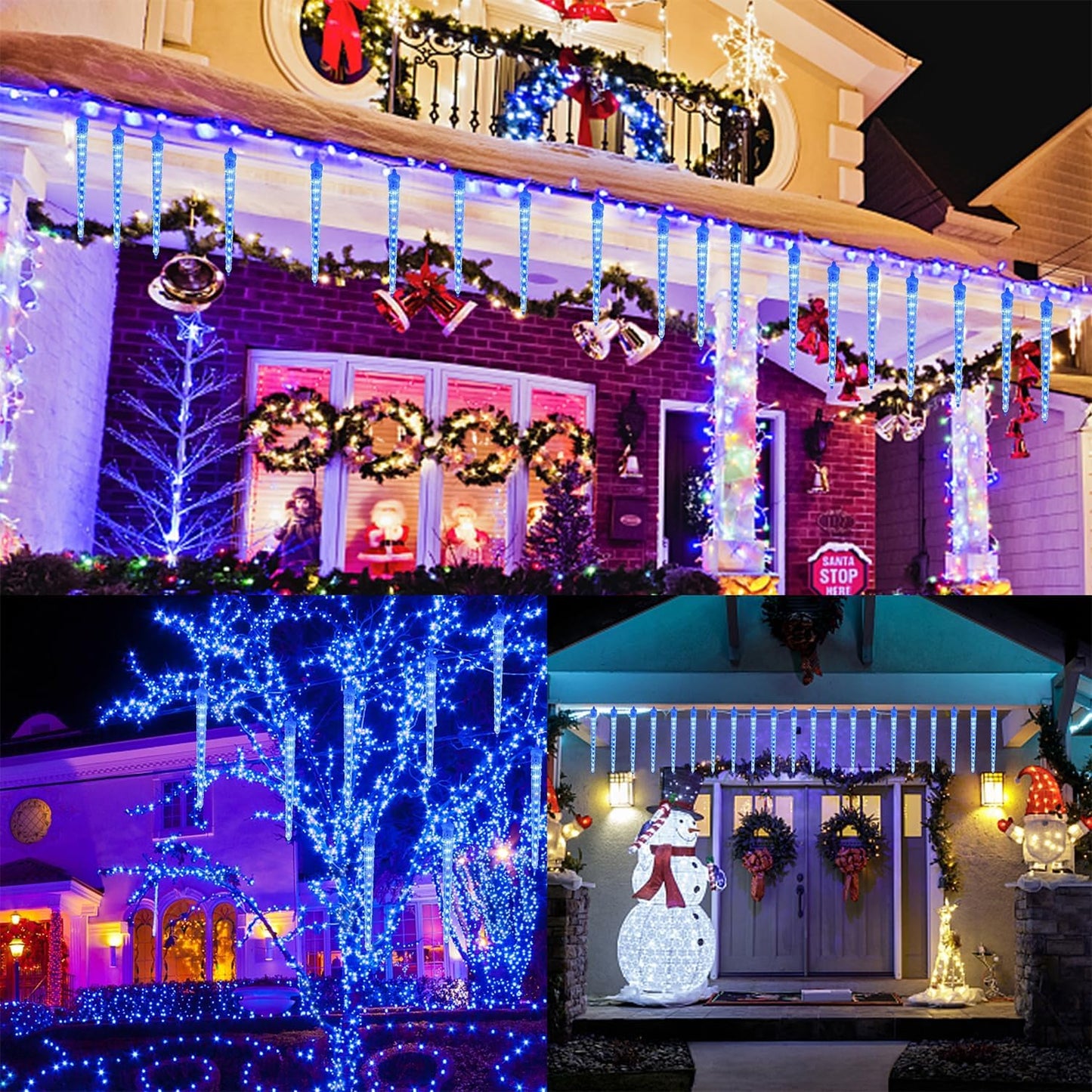 WATERGLIDE 16 Icicles Meteor Shower Lights, 12" Outdoor Christmas Icicle 384 SMD LED Crystal Ice Falling, Connectable Raindrop Iciclelight, Xmas Winter Party Tree Holiday Decor, Blue