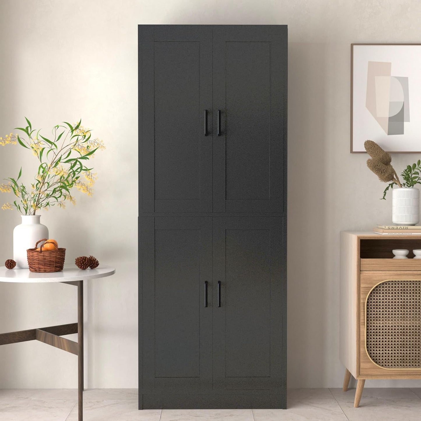 Black Kitchen Pantry, 71" Tall Cabinet with Doors, Hutch with Storage for Dining Room