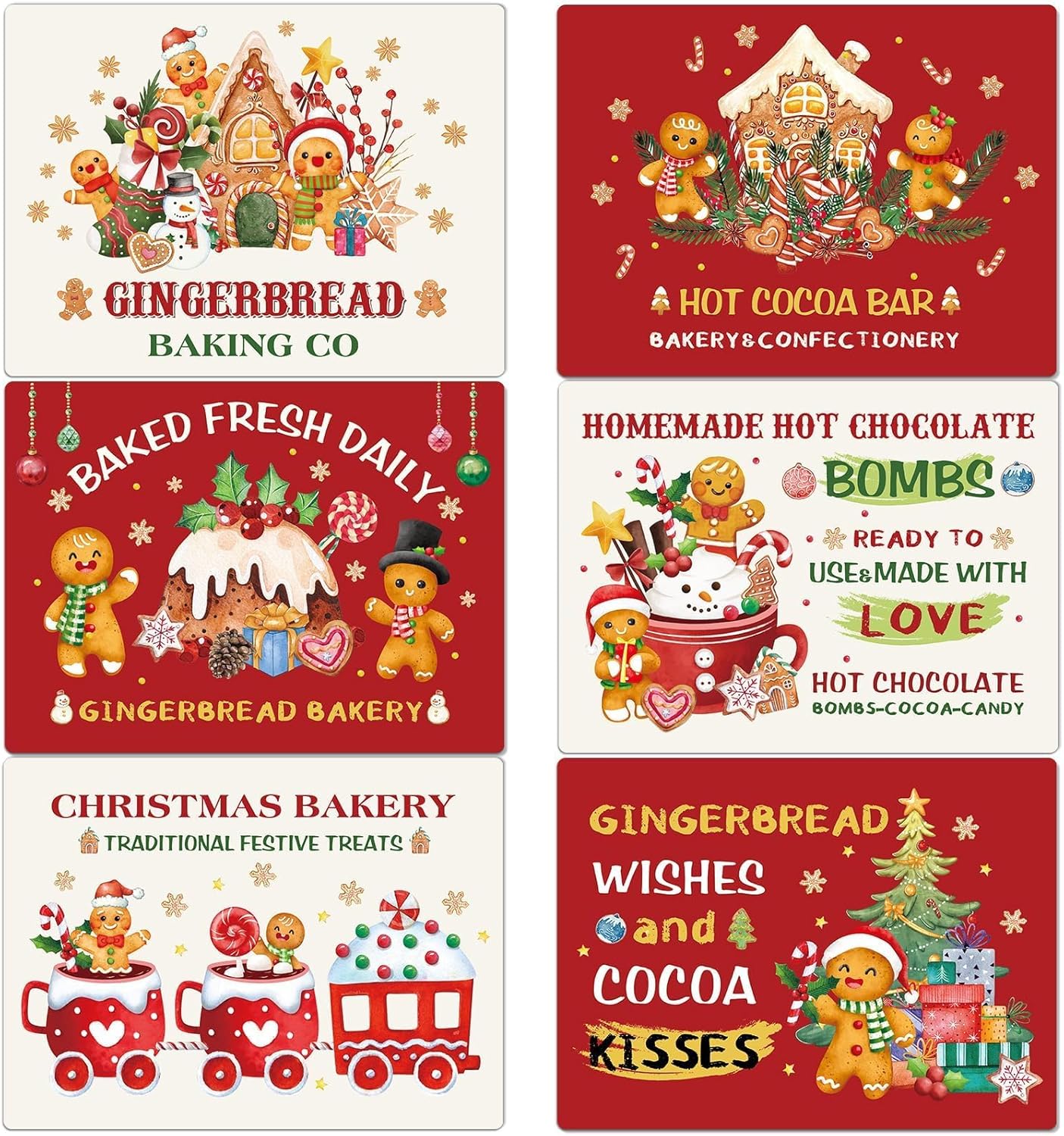 Gingerbread Christmas Placemats Set of 6 Gingerbread Candy Plastic Table Mats Hot Cocoa Place Mats Xmas Gnome Tree Washable Table Decoration for Indoor Outdoor Party Kitchen Dining
