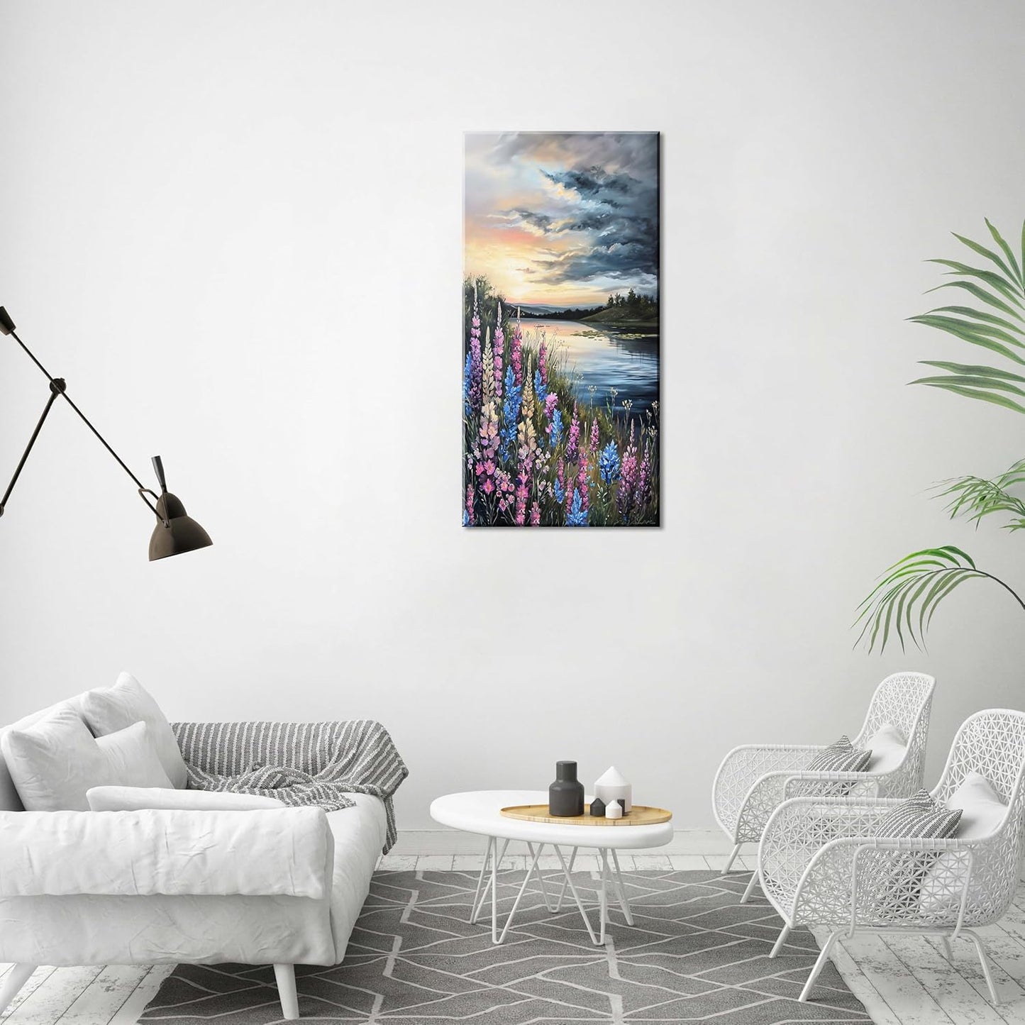 LASMOND Beautiful Colorful Grassland by Riverbank Landscape Wall Art Decor Artwork for Bedroom (24x48 Inches)