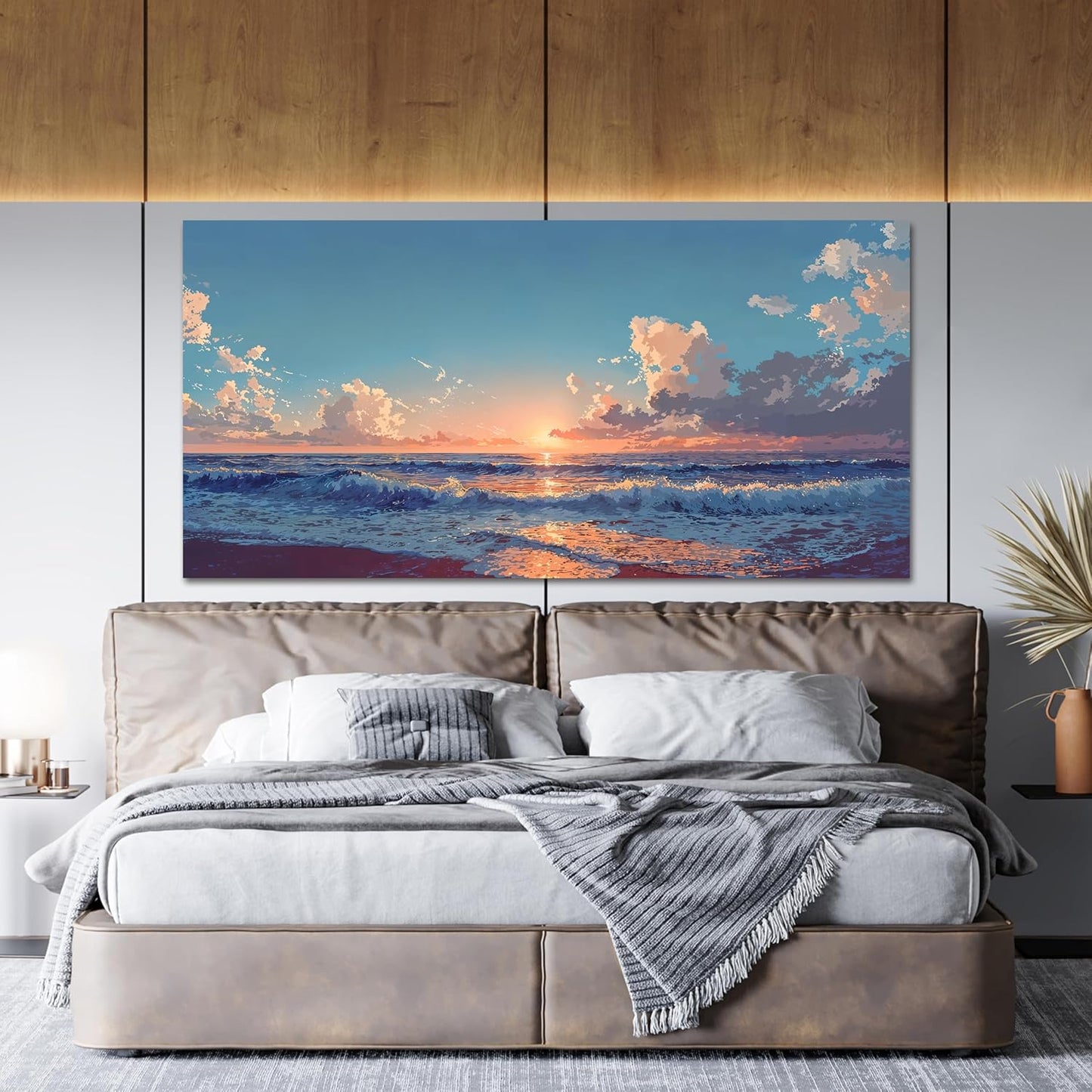 Canvas Wall Art Decor Blue Beach Wall Art Decor large pictures for living room Wall Canvas Art Prints Artwork For Walls Art Decorations Wall Pictures For Bedroom Office Wall Hanging Decor 24" X 48"