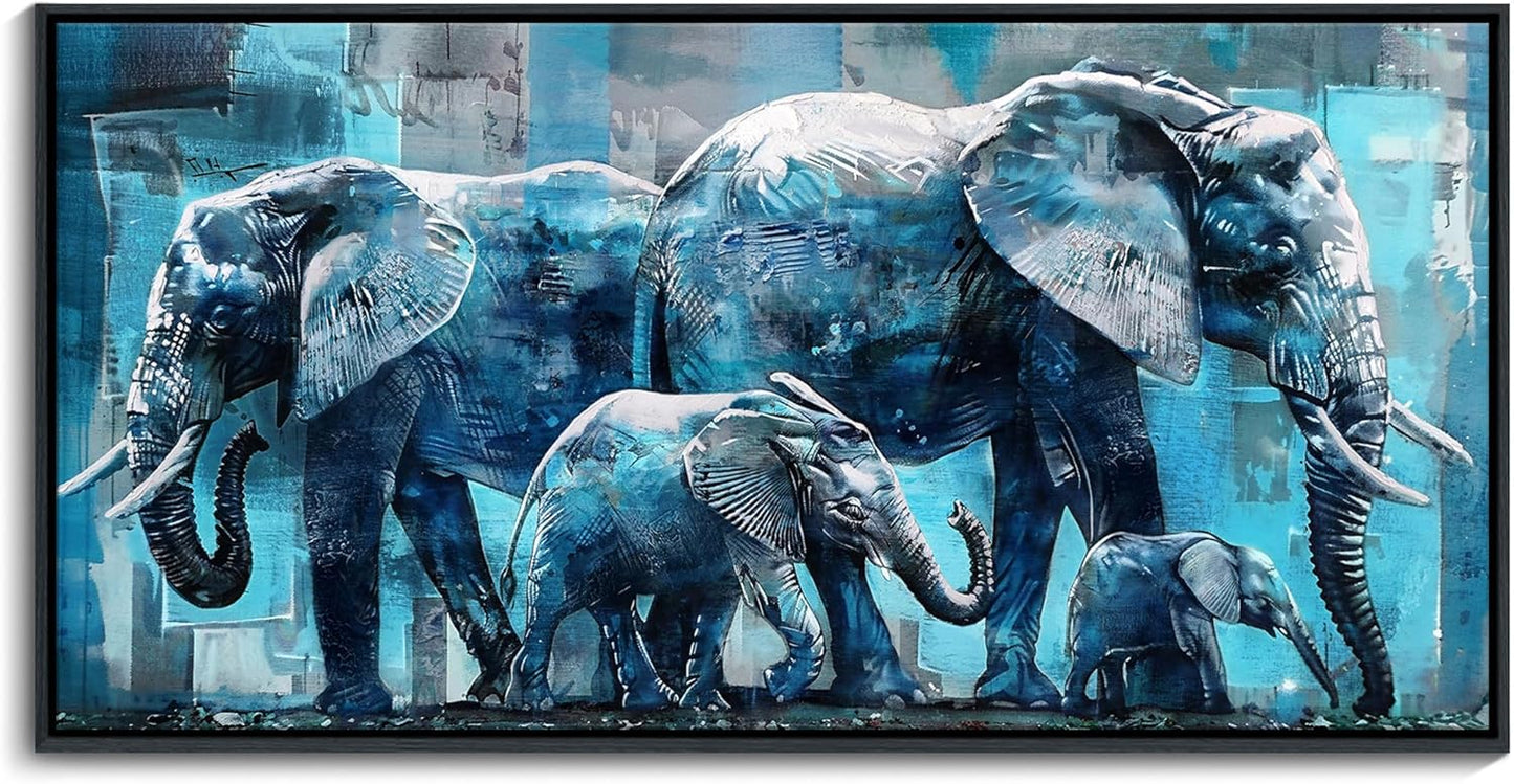 Elephant Canvas Wall Art 20x40 Inches - Framed Oil Painting Style with Black Wood Frame, Jungle Animal Decor for Living Room, Bedroom & Office - Ready to Hang