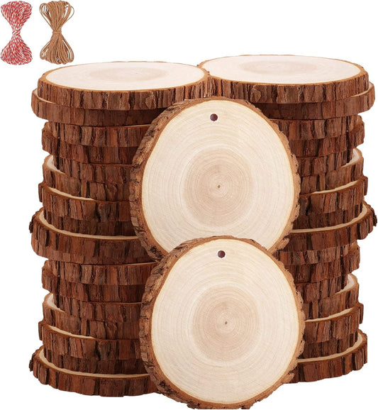 Wood Slices TICIOSH Craft Unfinished Wood kit Predrilled with Hole Wooden Circles for Arts Wood Slices Christmas Ornaments DIY Crafts 30 Pcs 3.1-3.5 inches