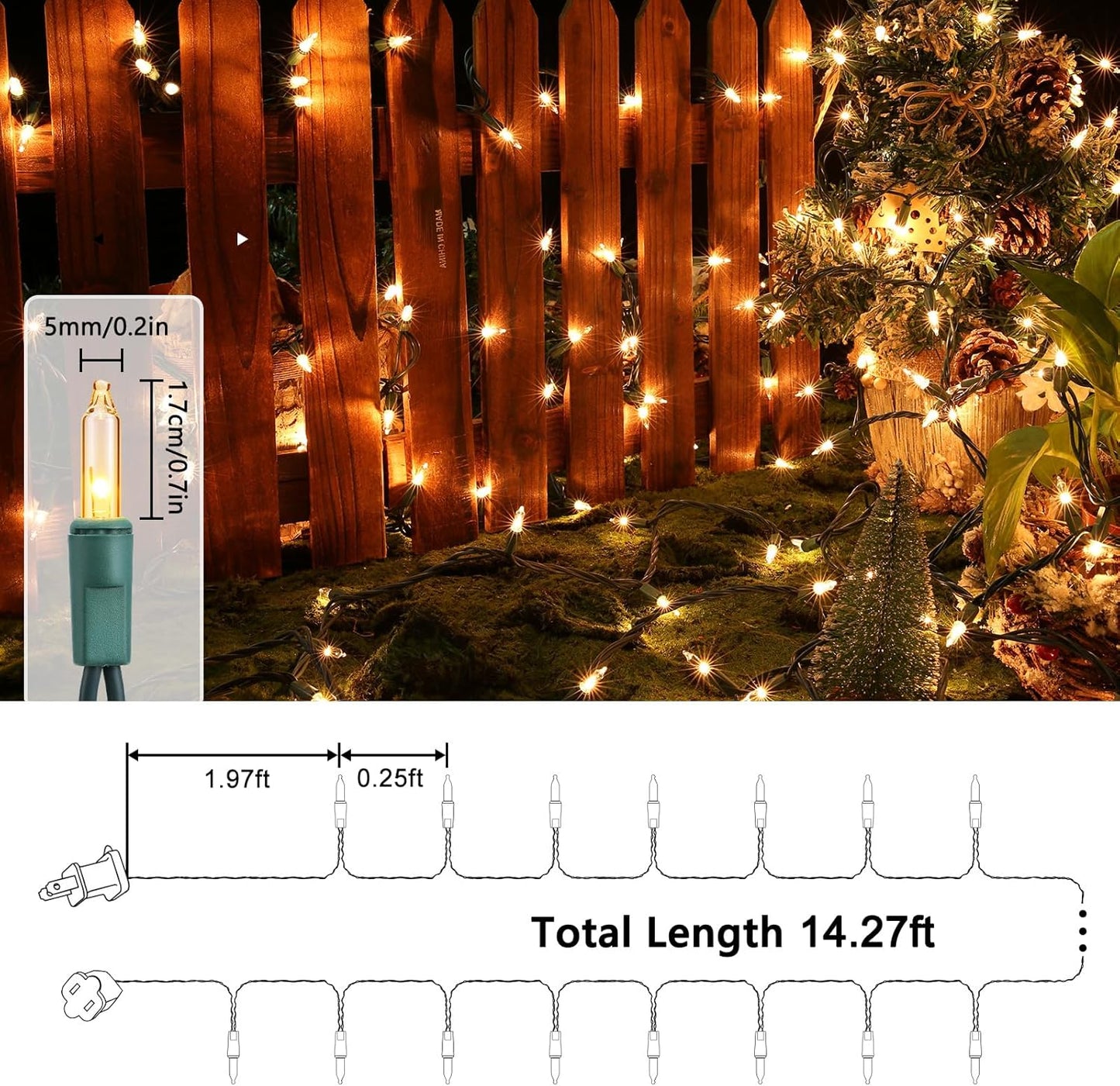 Toodour Clear Christmas Lights, 12.5ft 50 Count Incandescent Indoor Outdoor String Lights, UL Certified Connectable Green Wire Mini Bulb Light for Home, Party, New Year, Xmas Tree Decor - Warm White