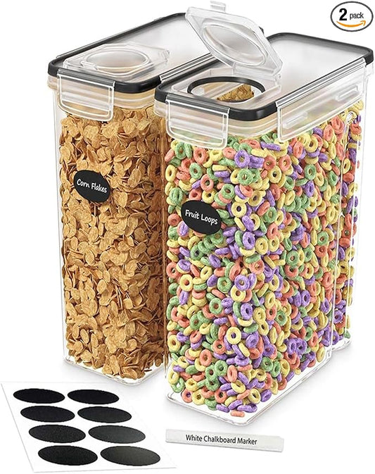 Cereal Containers Storage 2 Pack 135 fl. oz Cereal Dispenser Countertop, Airtight Food Storage Containers for Pantry Organization and Storage, Bpa-free Cereal Storage Container with Marker & Labels