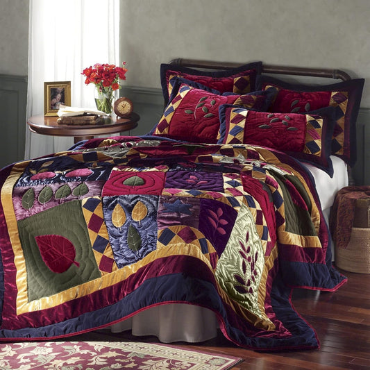 Montgomery Ward Velvet Dreams Quilt for Full/Queen Size - Luxurious, Hand-Quilted Velvet Design, Ideal for All Seasons (Navy/Gold/Burgundy, Twin), Multi