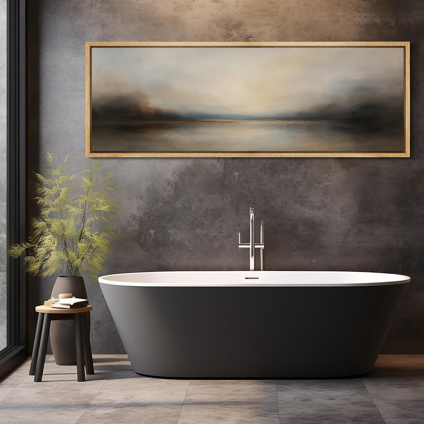 MUDECOR Large Framed Canvas Print Wall Art Abstract Landscape Neutral Tones Misty Horizon Illustrations Decorative Colorful for Bedroom - 60"x20"