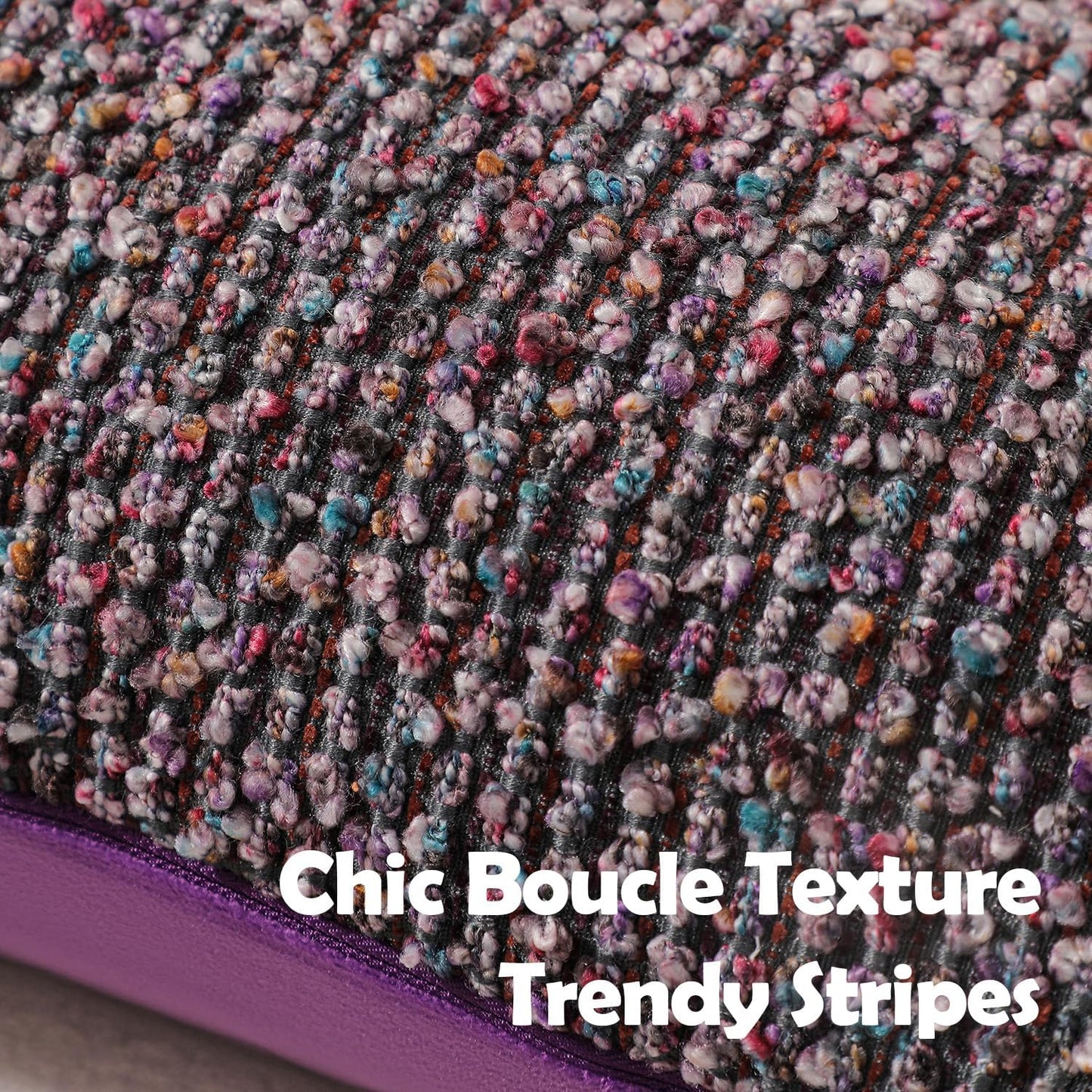 Striped Throw Pillow Covers 12x20 Set of 2 Colorful Purple Textured Boucle Chic Morden Boho Accent Farmhouse Rectangular Lumbar Decorative Couch Pillow Covers for Home Decor Bed Sofa Living Room