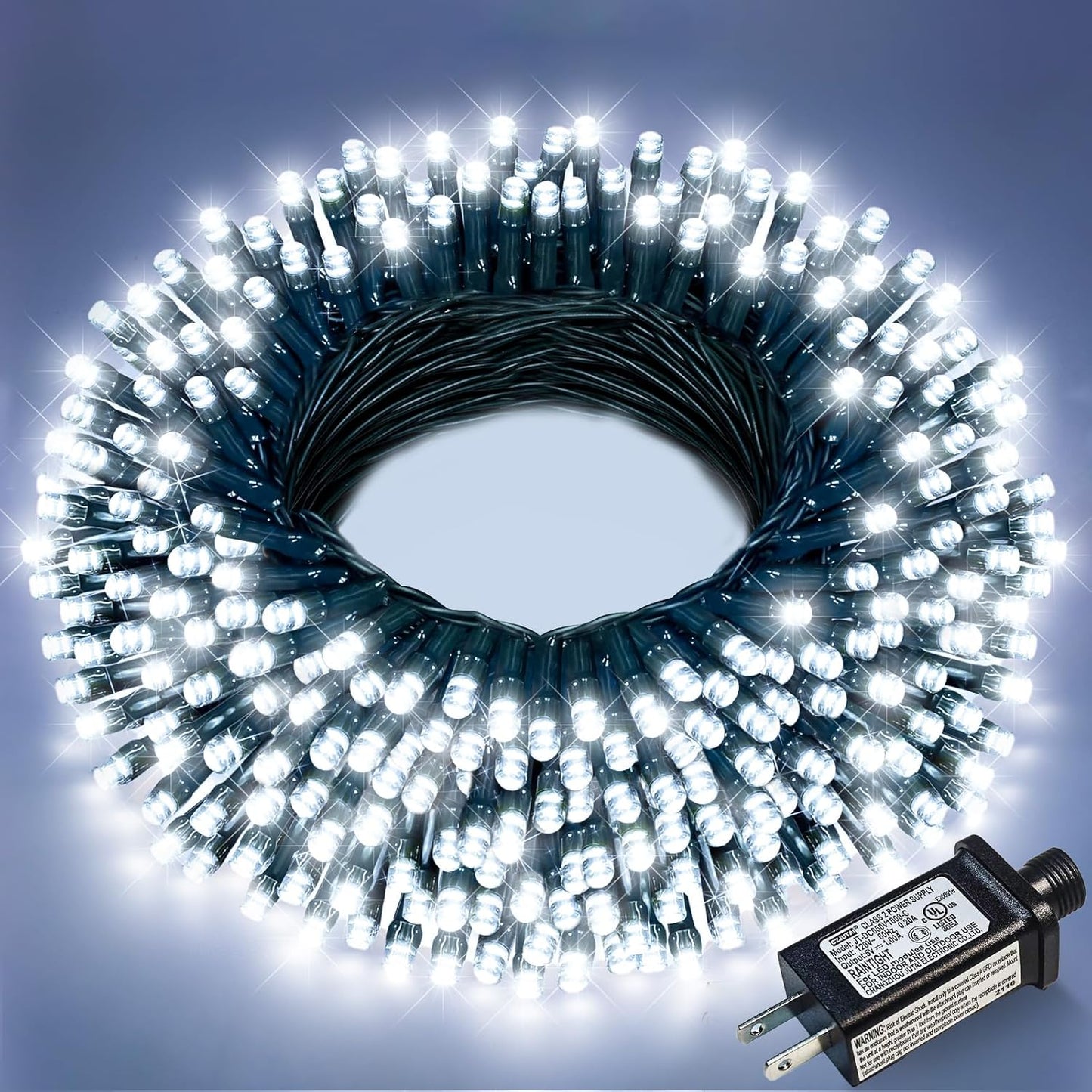 Christmas Lights Outdoor, 66FT 200 LED White Christmas Tree Lights with 8 Modes Waterproof, Plug in Green Wire Connectable String Light for Indoor House Patio Wedding Party Decorations