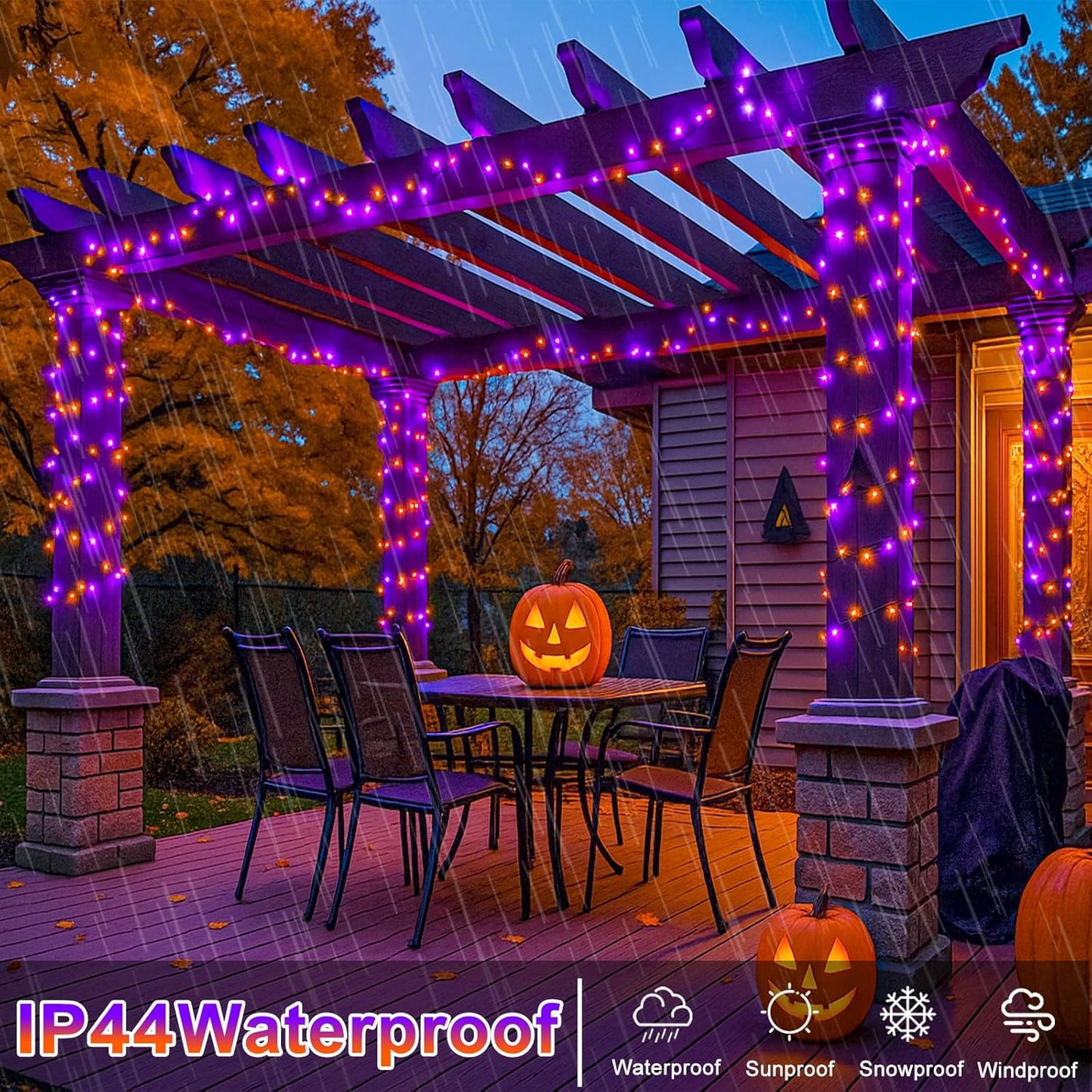 600 LED Halloween String Lights Outdoor, 197 FT Halloween Lights Outdoor Clear Wire with 8 Modes, Plug in Waterproof Christmas Light for Tree Party Christmas Thanksgiving Decorations, Purple&Orange