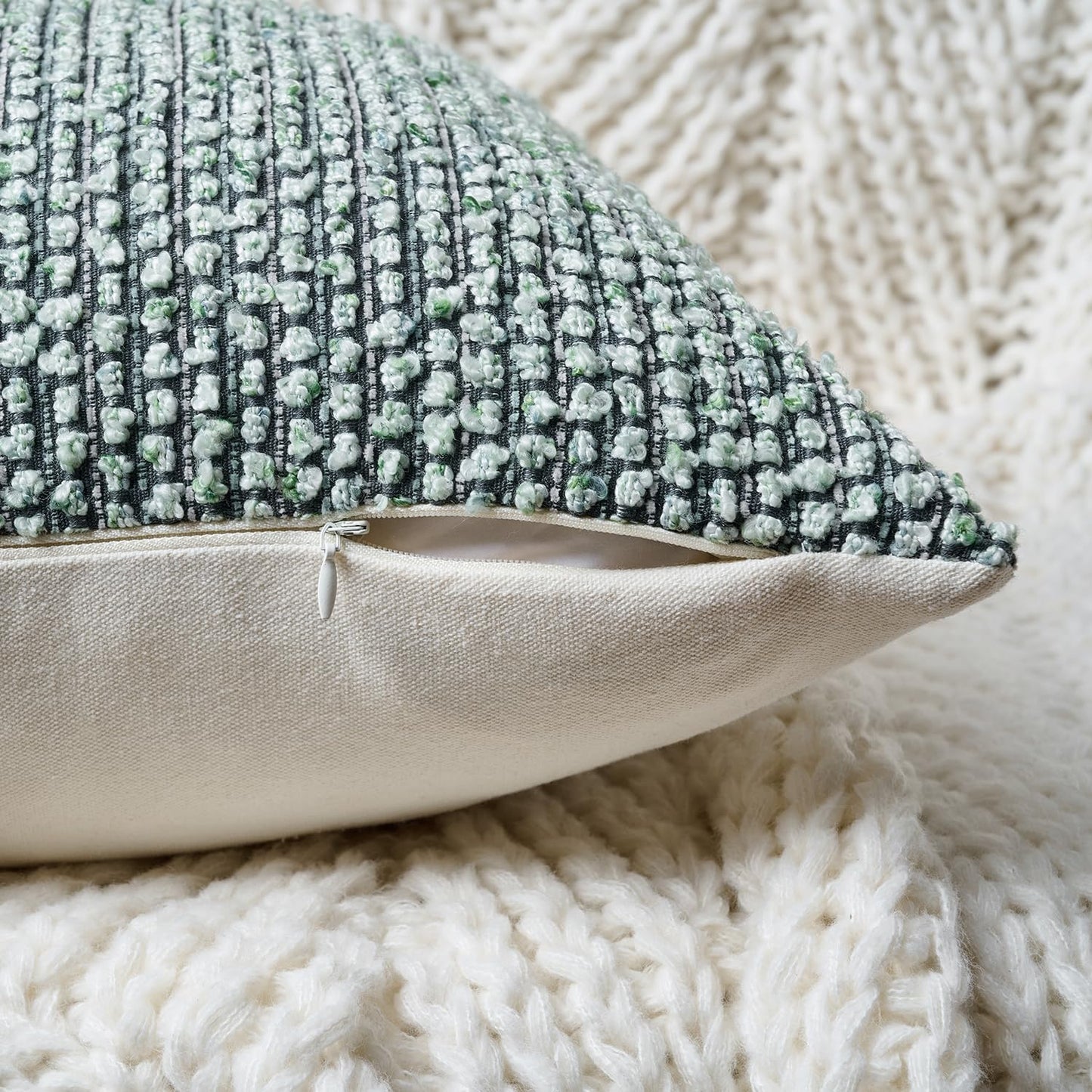 Striped Throw Pillow Covers 18x18 Set of 2 Green Textured Boucle Chic Morden Boho Accent Farmhouse Square Decorative Couch Pillow Covers for Home Decor Bed Sofa Living Room