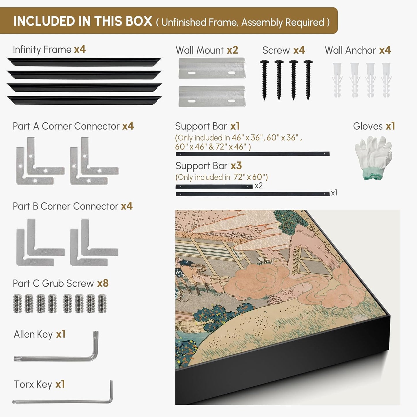 SIGNWIN 60"x72" Extra Large Framed Wall Art Japanese Ukiyo-e Landscape, Timeless Mt. Fuji Scene for Zen-Inspired or Asian-Style Interiors for Home Living Room Bedroom Decor (Frame Assembly Required)